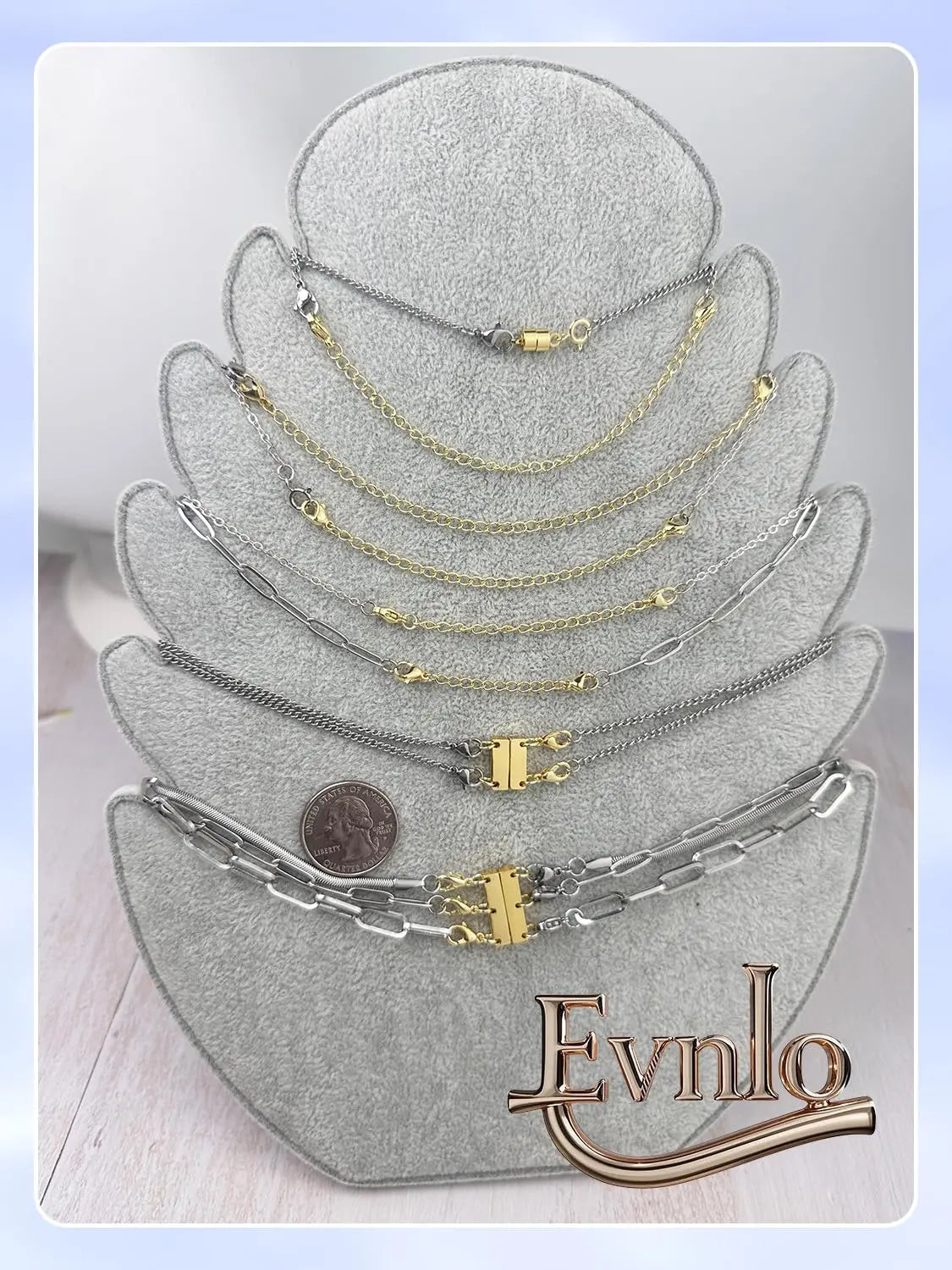Evnlo Multi Necklace Layering Clasp and Chain Extender and Magnetic Jewelry Clasp Set, Gold and Silver Multiple Styles Necklace Extenders for Women