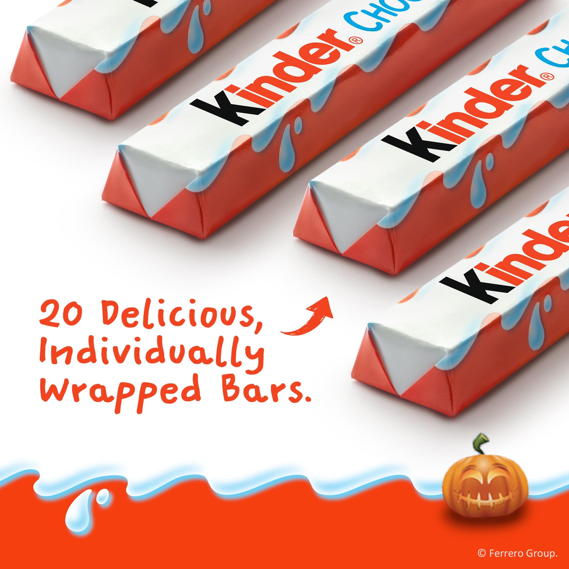 Kinder Chocolate, Milk Chocolate Bar with Creamy Milky Filling, Individually Wrapped, Snack Size, 20 Count Bag, 8.8 oz