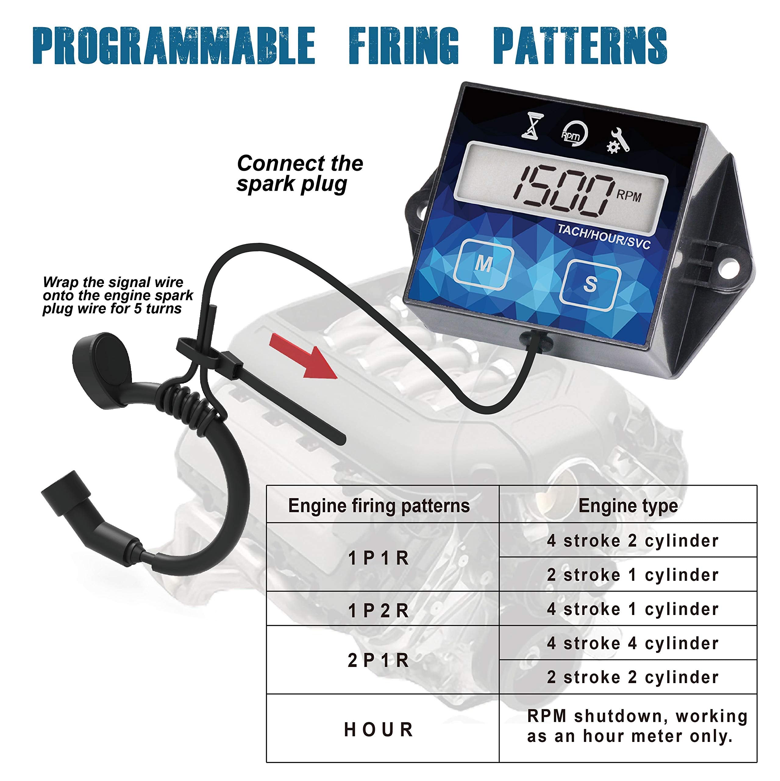 Runleader Small Engine Hour Meter, Digital Tachometer, Maintenance Reminder, Battery Replaceable, User Shutdown, Use for ZTR Lawn Mower Tractor Generator Marine Outboard ATV (HM011F)
