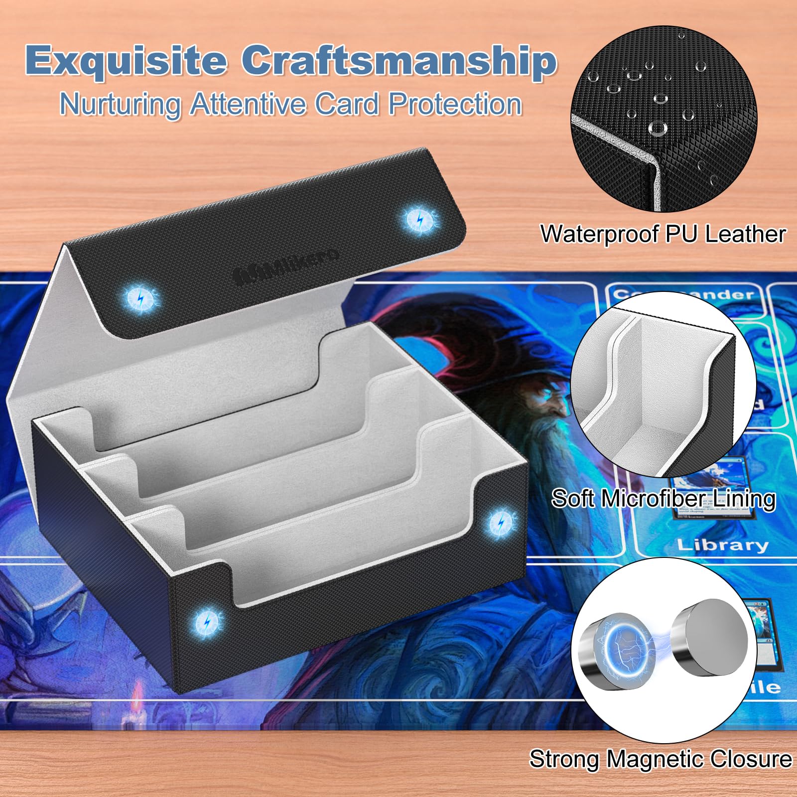 Mlikero Card Deck Case for Trading Cards 1800+, Trading Card Storage Box with 10 Dividers and 3 Foam Stoppers, Leather Magnetic Closure Commander Deck Box Fit for YuGiOh, MTG and Sport Cards