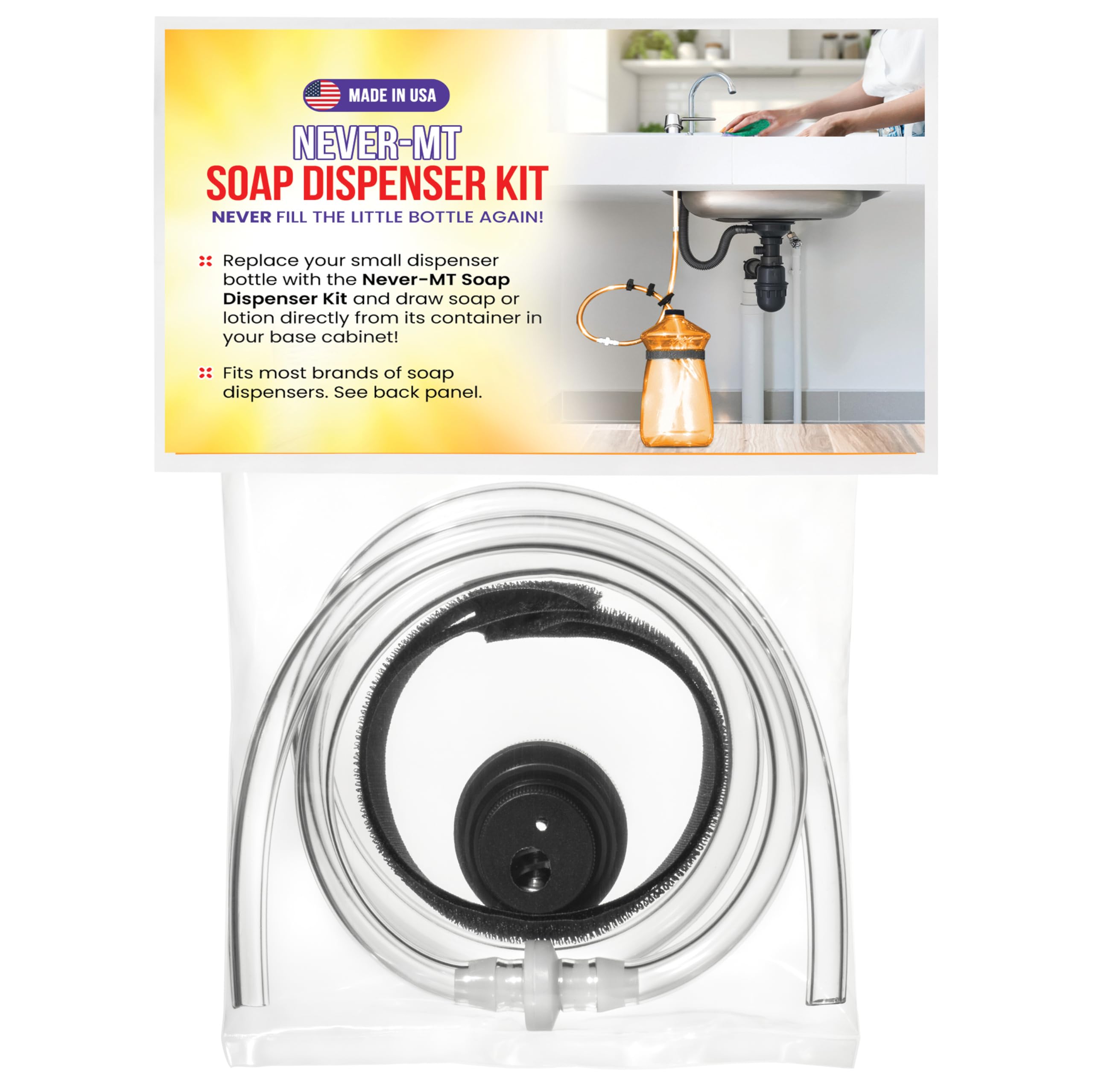 Never - MT - The Original Soap Dispenser Conversion Kit - Made in The USA - Kitchen Sink Extension Tube Kit - Never Fill The Little Bottle Again!