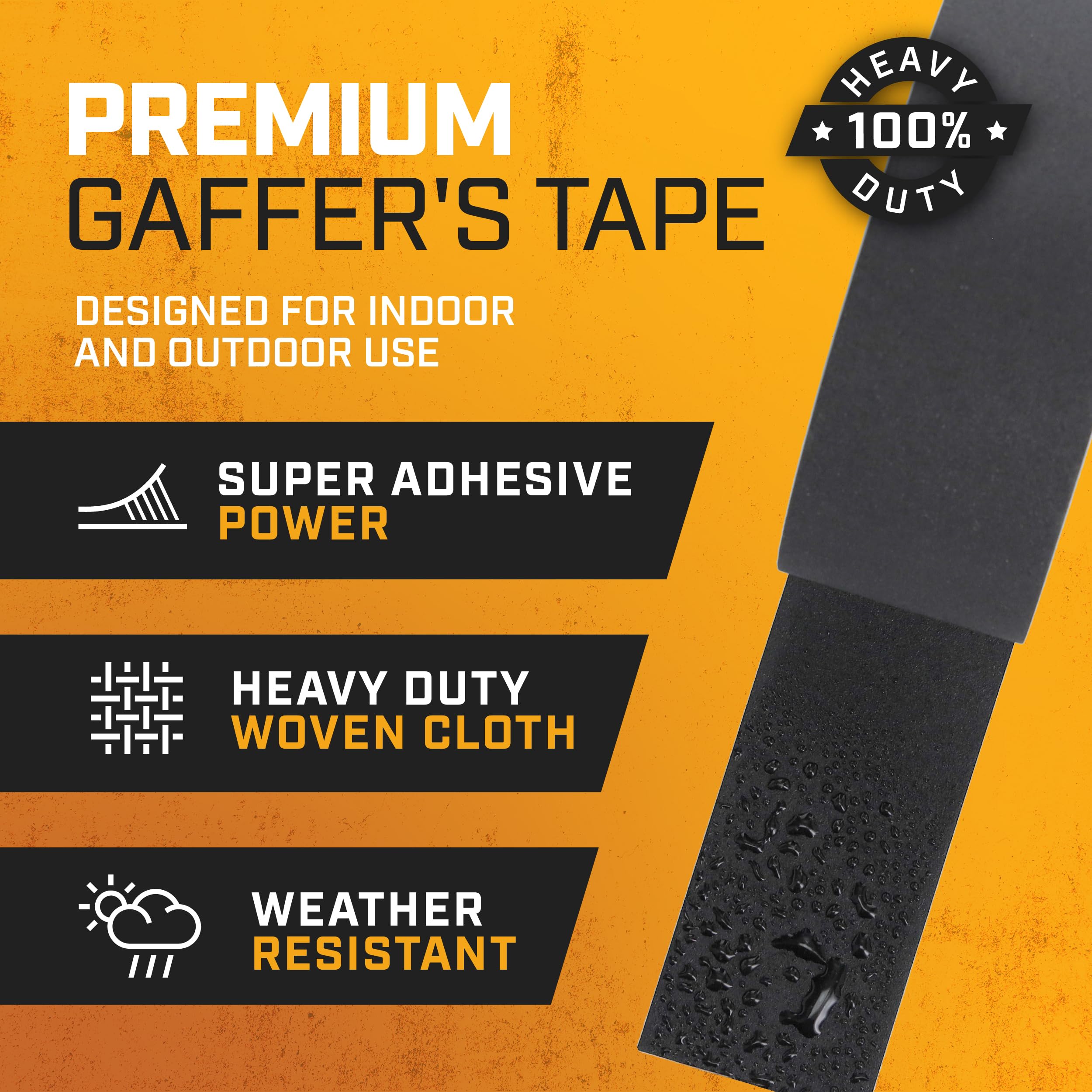 Lockport Black Gaffers Tape 2 inch x 30 Yards - 4 Pack Pro Black Gaff Tape - No Residue, Water Resistant, Non-Reflective, Easy Tear - Multipurpose