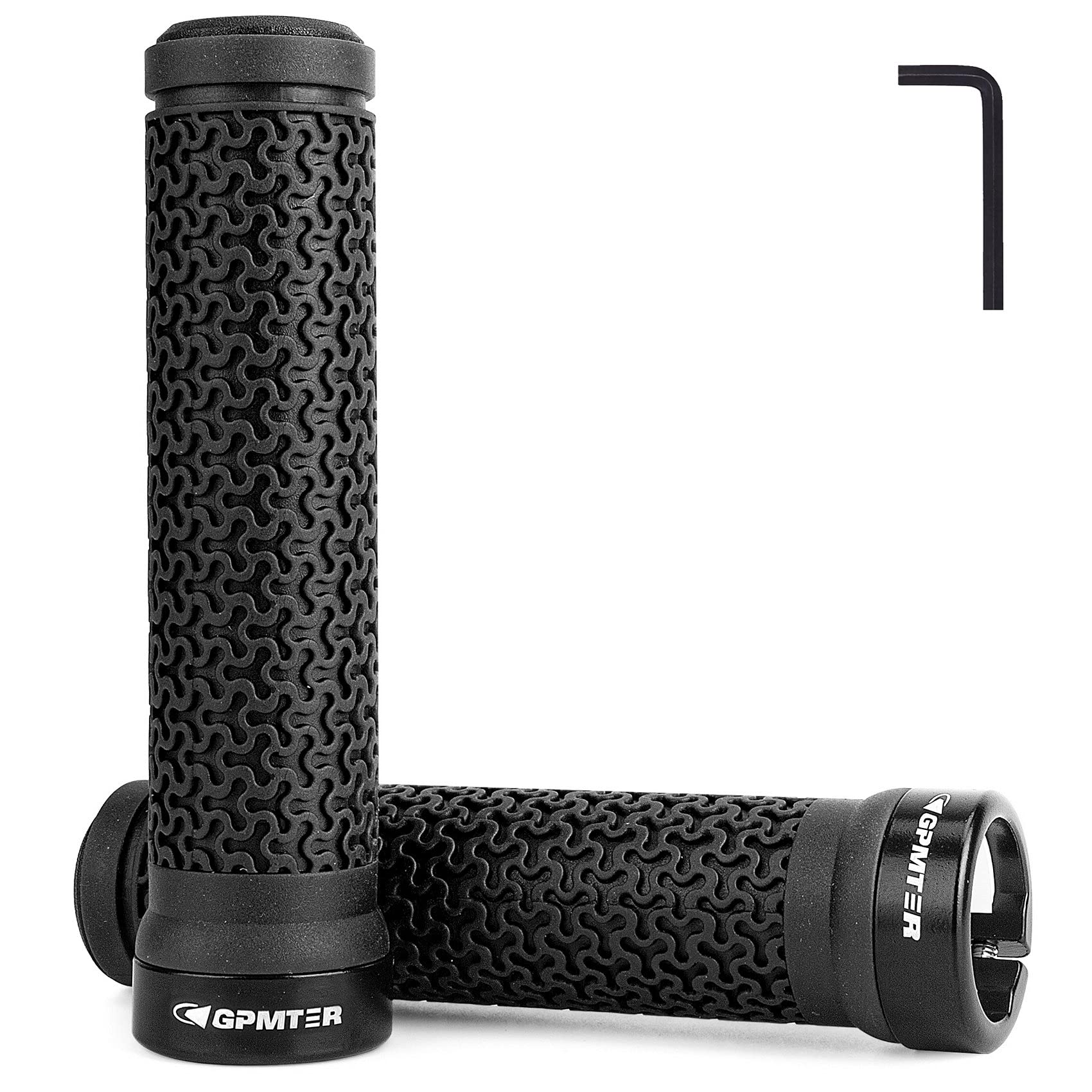 GPMTER مقابض مقود الدراجة، مقابض دراجة بقفل واحد، مقابض يد تثبيت على الطرف لمقود الدراجة الهوائية، للدراجات BMX، الجبلية، MTB، كروزر، الدراجة القابلة للطي، مقابض مطاطية ناعمة غير قابلة للانزلاق باللون الأسود