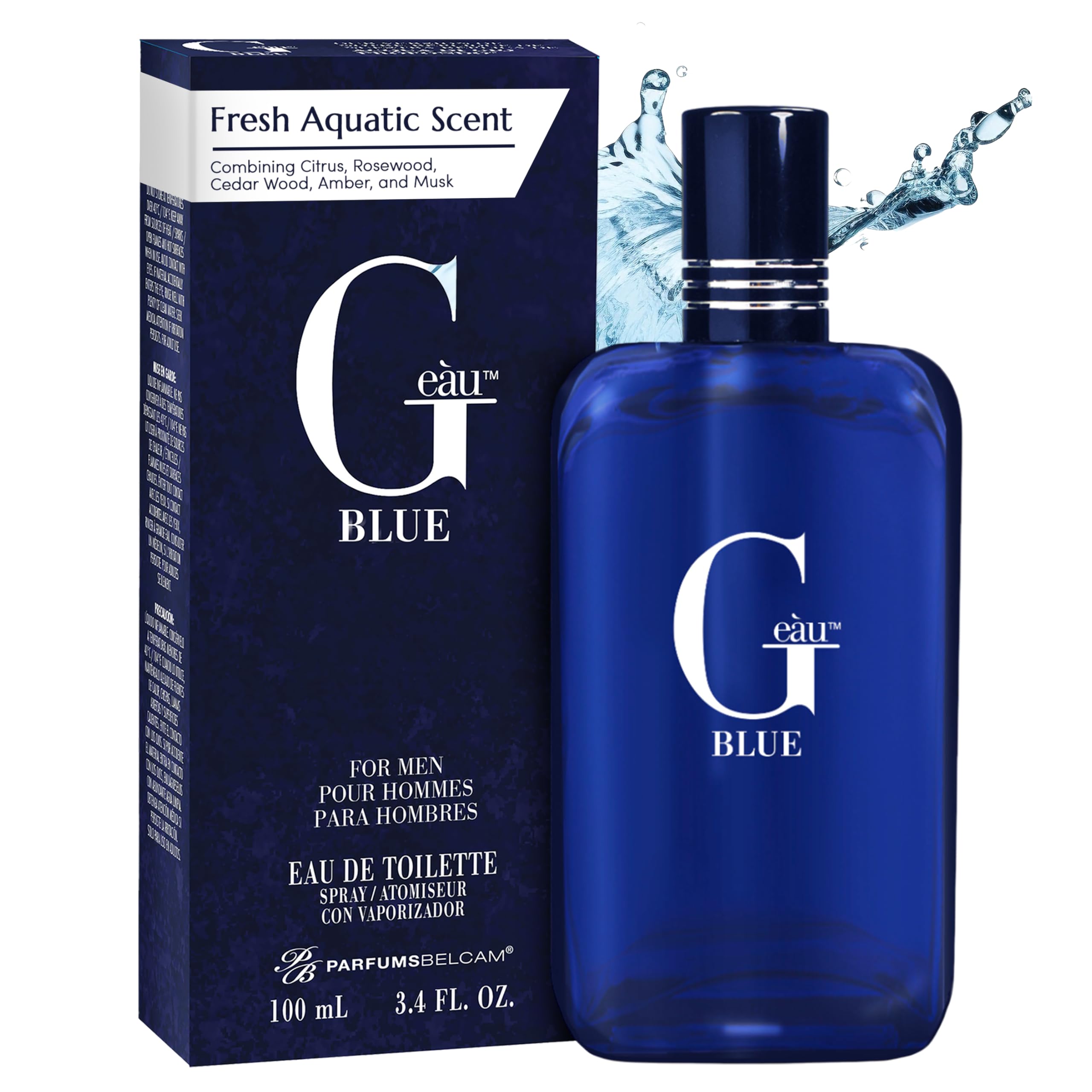 PB ParfumsBelcam G Eau Blue بخاخ أو دو تواليت - كولونيا رجالية، عطر صيفي يدوم طويلاً للرجال والفتيان المراهقين، عطر للرجال - 3.4 أونصة سائلة - رائحة زرقاء منعشة