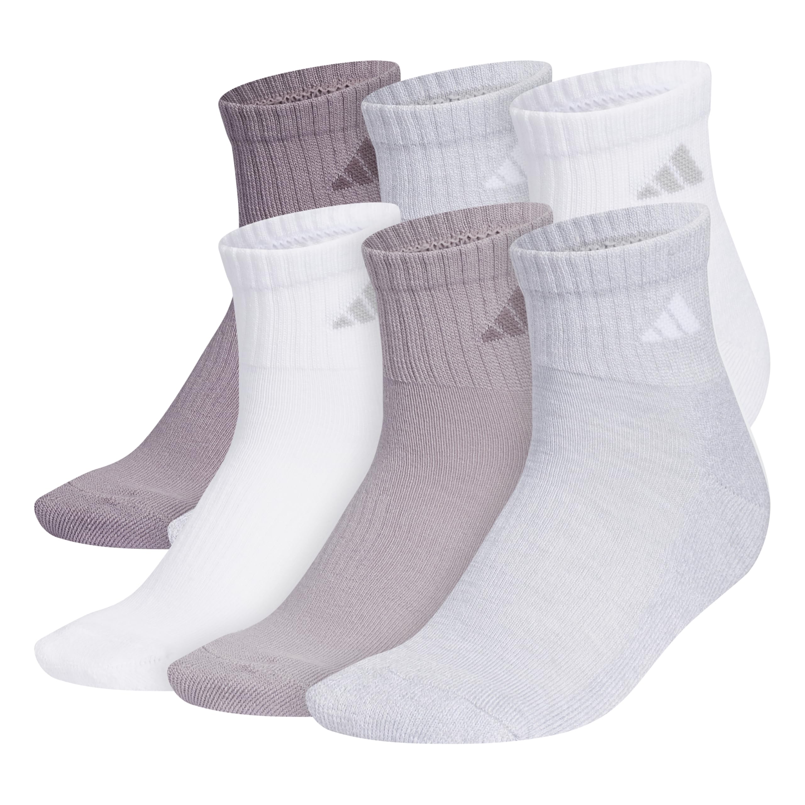 adidas Damen-Knöchelsocken, gepolsterte Sport-Viertelsocken, 6er-Pack, strapazierfähig, bequem, kühlend, mit Kompression, Preloved Fig Purple/Clear Onix Grey/White, M