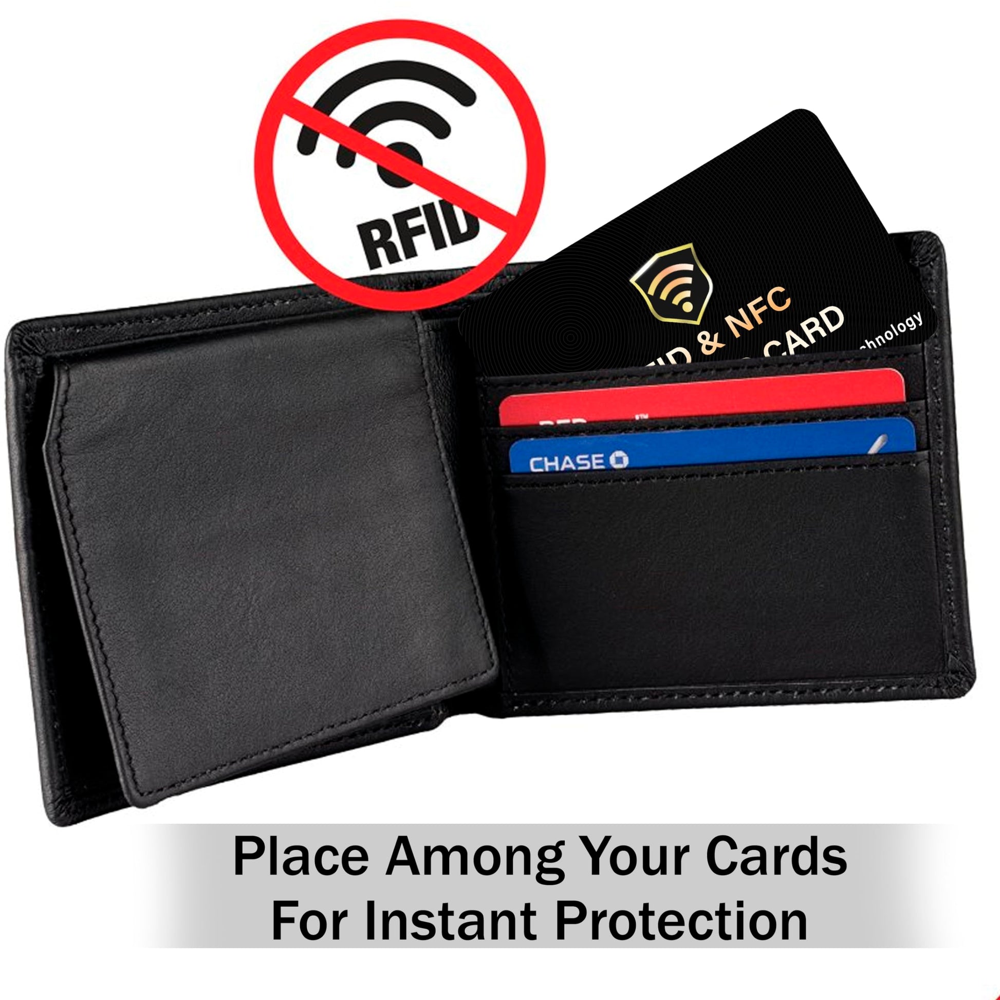 SaiTech IT 5 Pack RFID Blocking Card, One Card Protects Entire Wallet Purse, NFC Contactless Bank Debit Credit Card Protector ID ATM Guard Card Blocker–(Black)