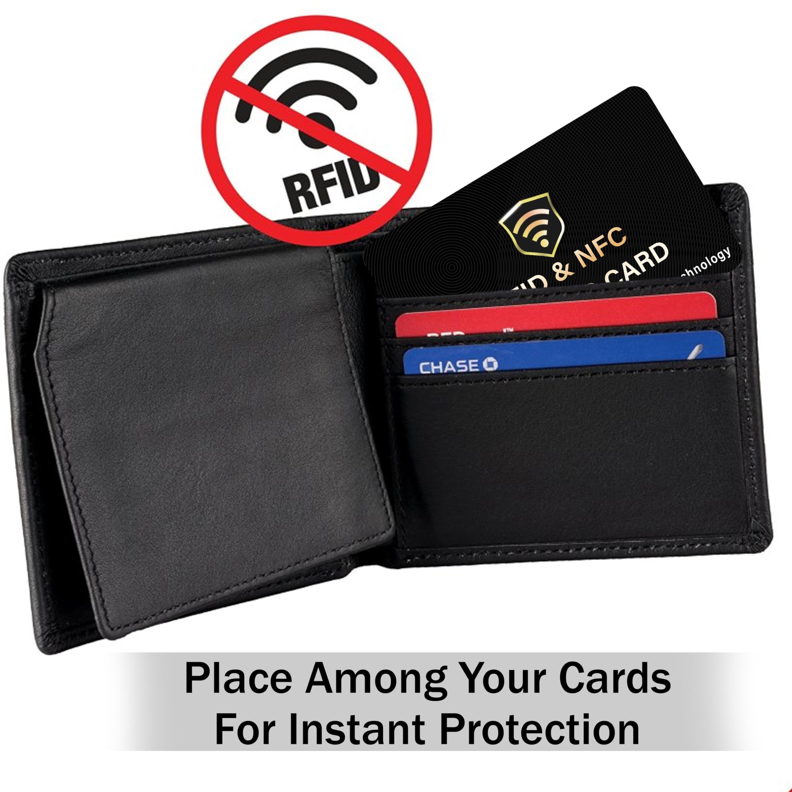 SaiTech IT 5 Pack RFID Blocking Card, One Card Protects Entire Wallet Purse, NFC Contactless Bank Debit Credit Card Protector ID ATM Guard Card Blocker–(Black)