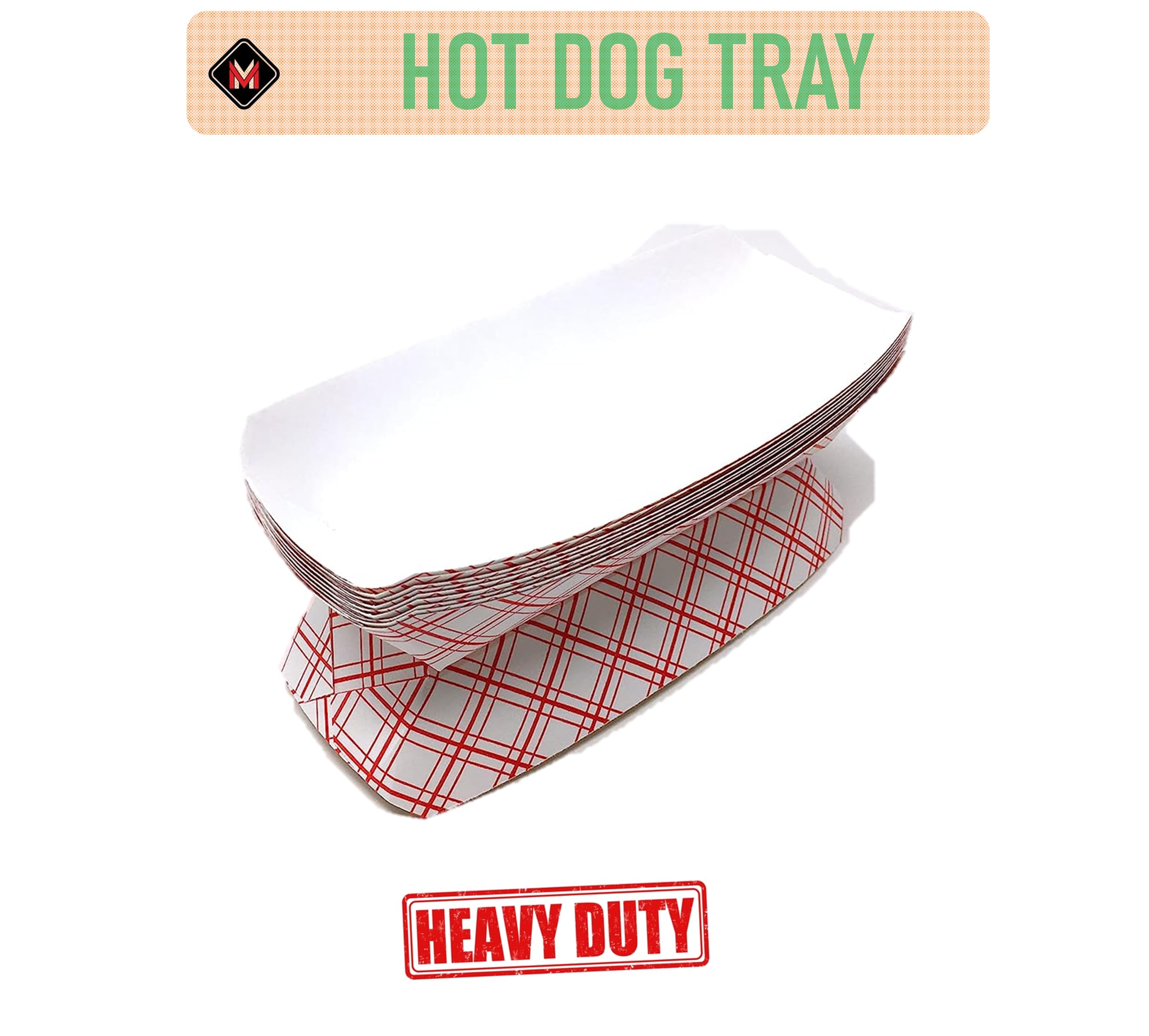 Mr Miracle 7 Inch Paper Hot Dog Tray in Red White Pattern. Pack of 100. Disposable, Recyclable and Fully Biodegradable. Made in USA