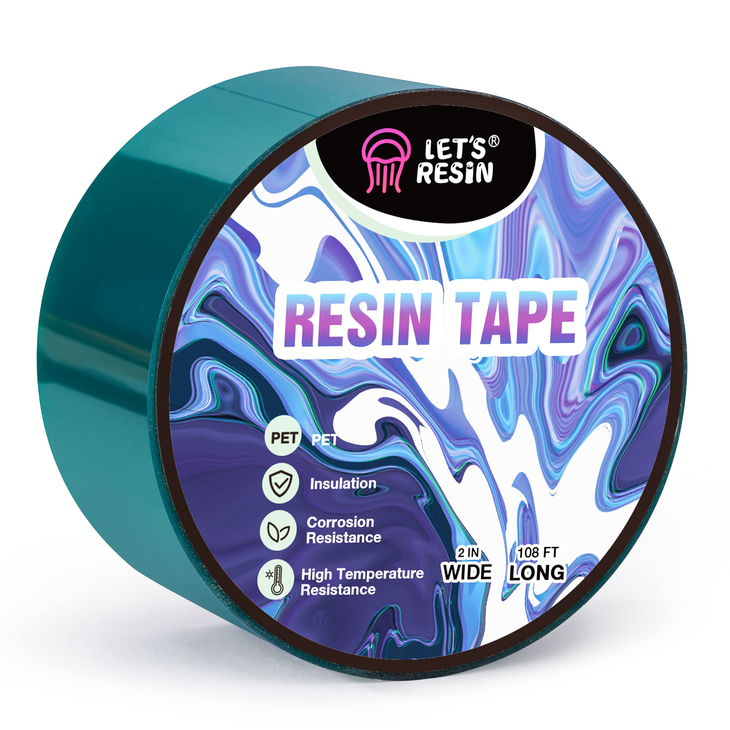 شريط ريزن LET'S RESIN، شريط إيبوكسي بعرض 2 بوصة وطول 108 قدم، شريط لاصق حراري، عزل حراري لدرجات الحرارة العالية، سهل التقشير، شريط ريزن قابل للفك لصب الإيبوكسي، طاولات النهر، إزالة البقايا