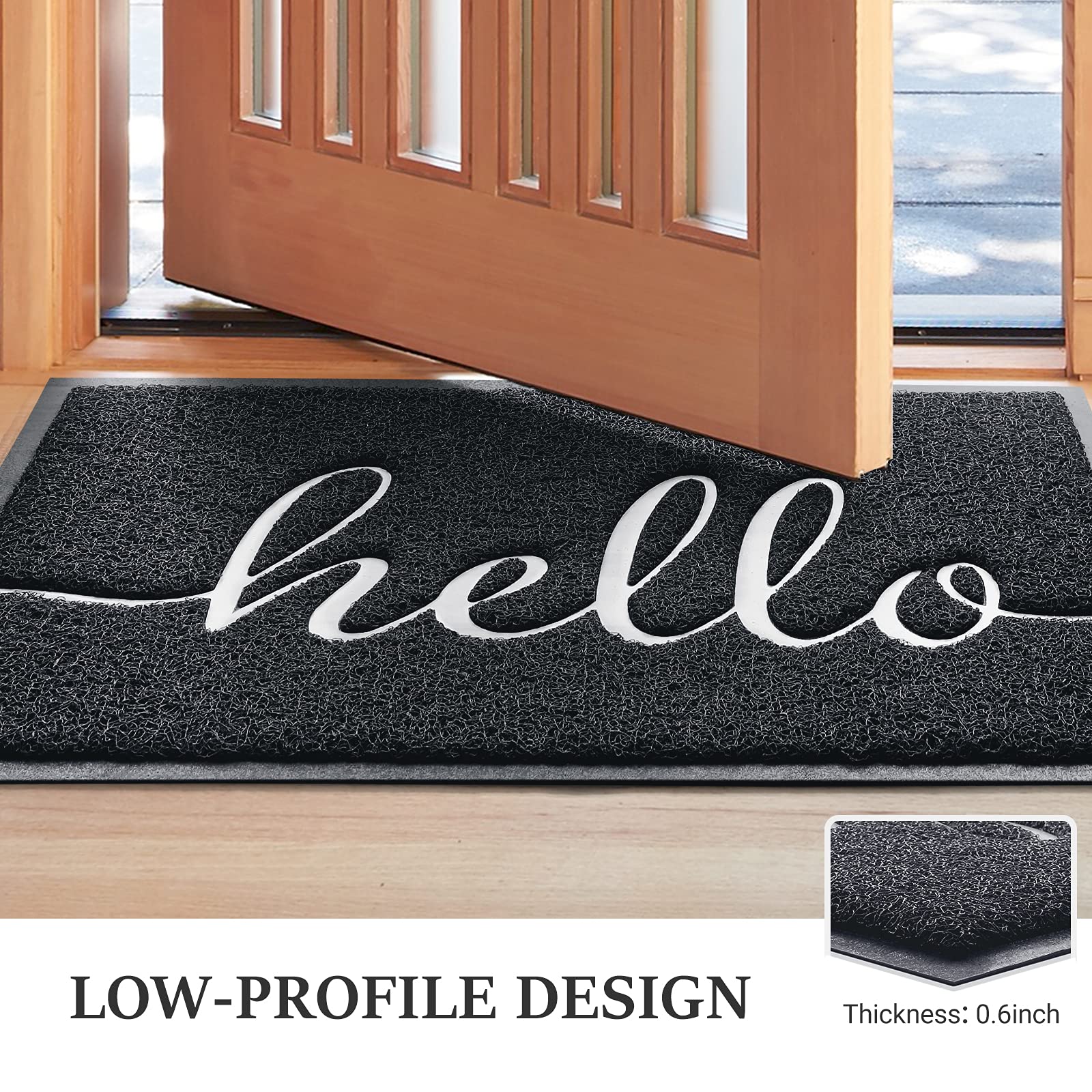 BeneathYourFeet Door Mat (30"x17.5",Black), Welcome Mat Low Profile Front Doormat Floor Mat Non Slip Rugs for Entryway, Patio, High Traffic Areas