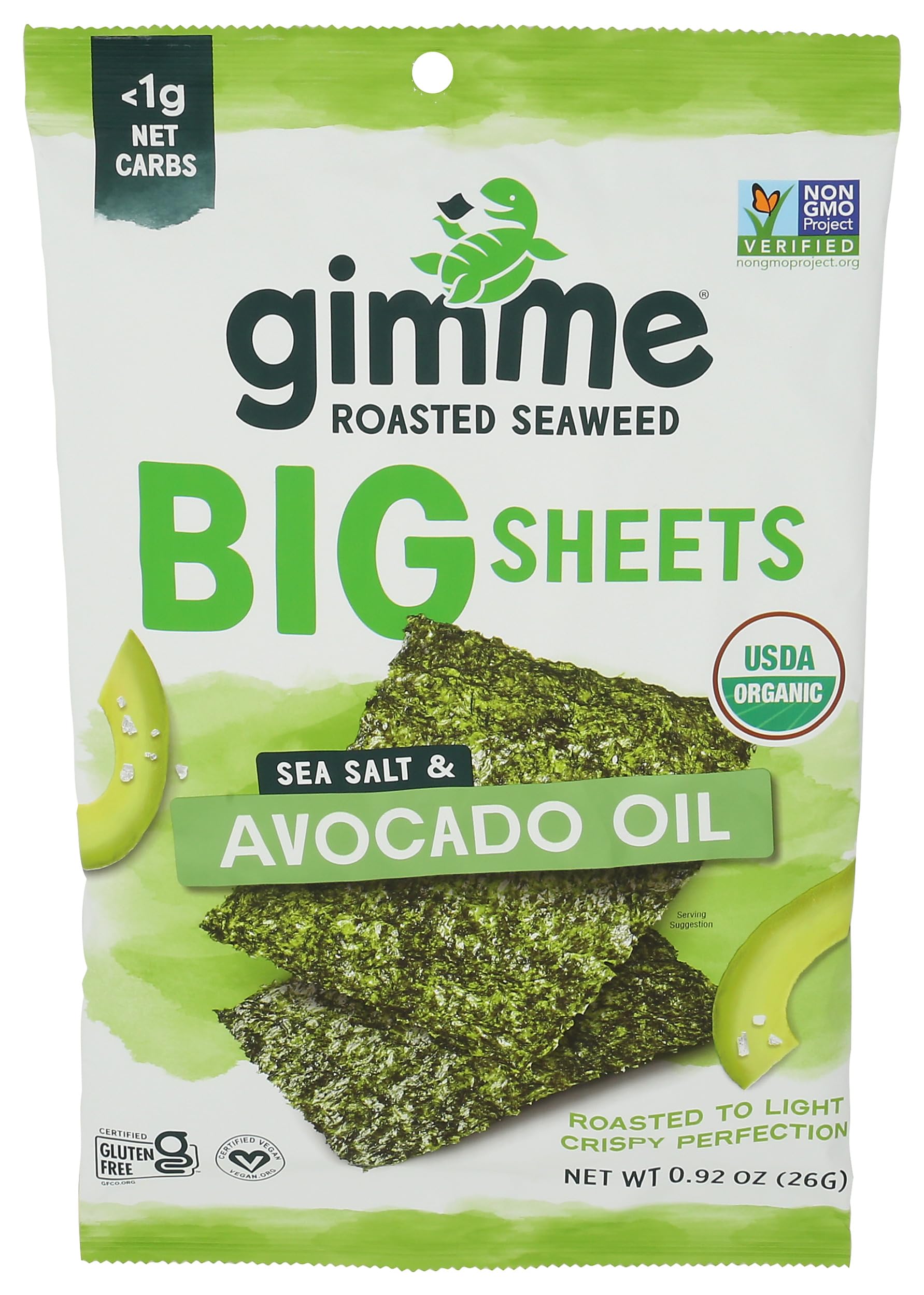 Gimme الأعشاب البحرية المحمصة بزيت الأفوكادو العضوي وملح البحر، 0.92 أونصة
