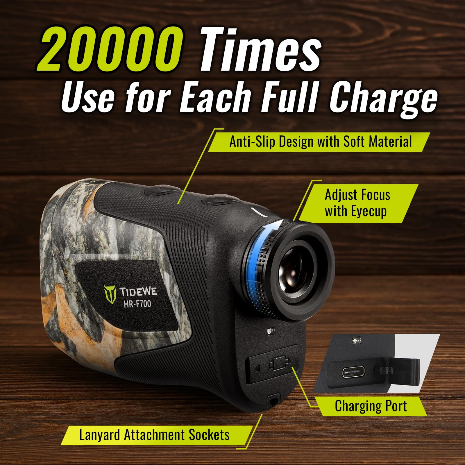 TIDEWE Hunting Rangefinder with Rechargeable Battery, 700Y Camo Laser Range Finder 6X Magnification, Distance/Angle/Speed/Scan Multi Functional Water-Resistant Rangefinder with Case