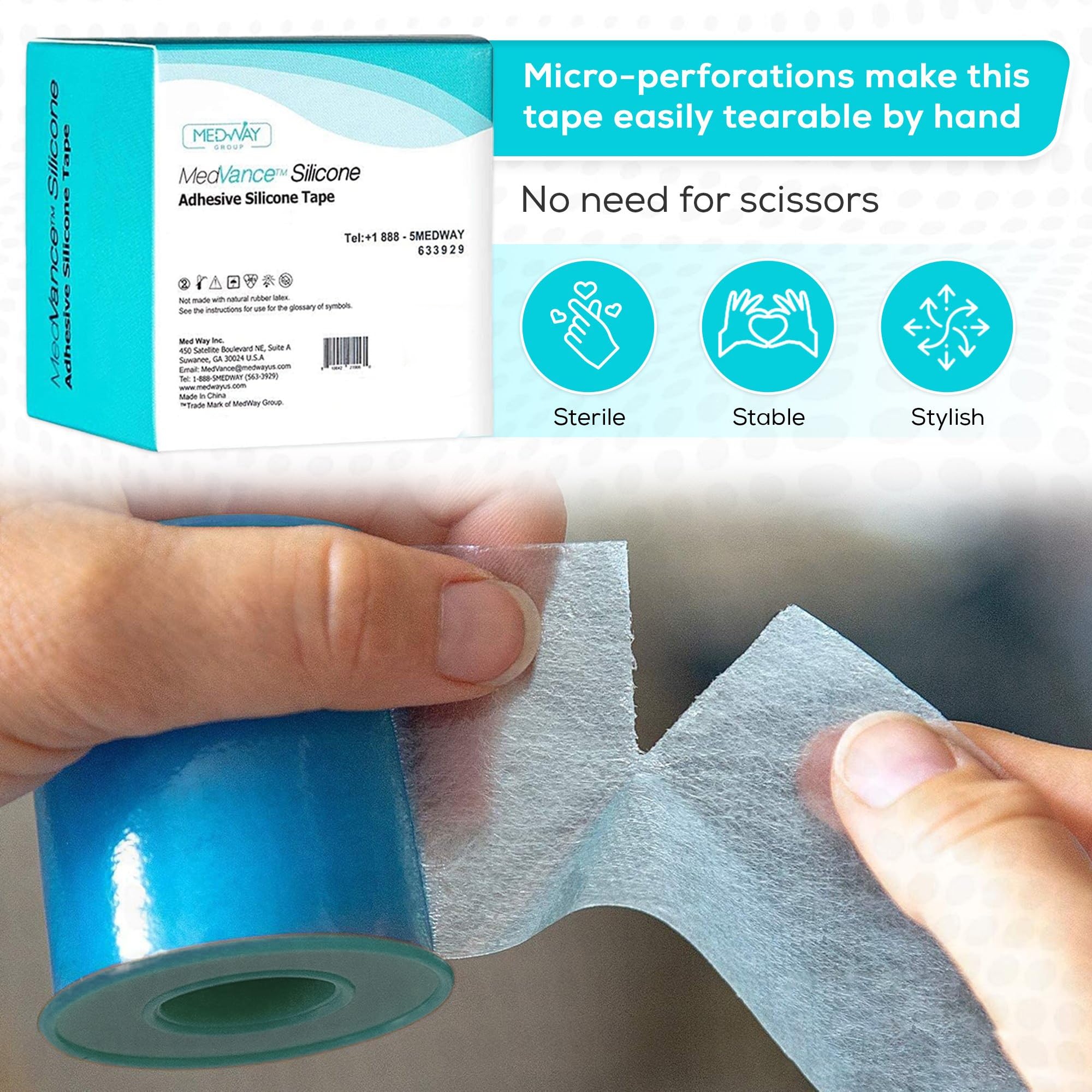 MedVance Soft Silicone Tape with Perforation for Easy Cut Size - 1" Width (1 Pack, 5 Yards)