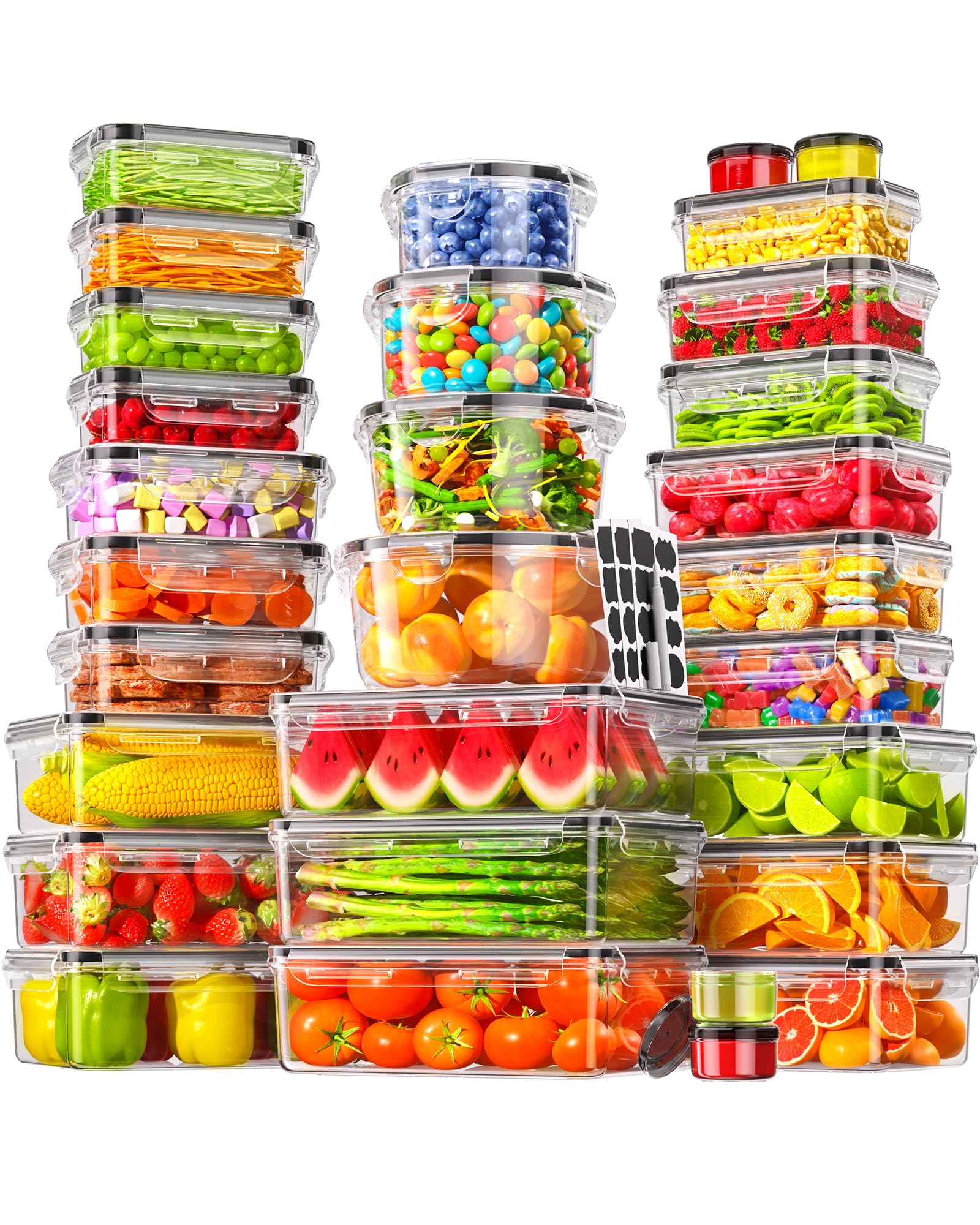 60 PCS Food Storage Containers with Lids Airtight, Total 718oz Leakproof Containers Set for Kitchen Storage, Meal Prep, Reusable Plastic, Microwave/Dishwasher Safe, Extra Labels & Pen
