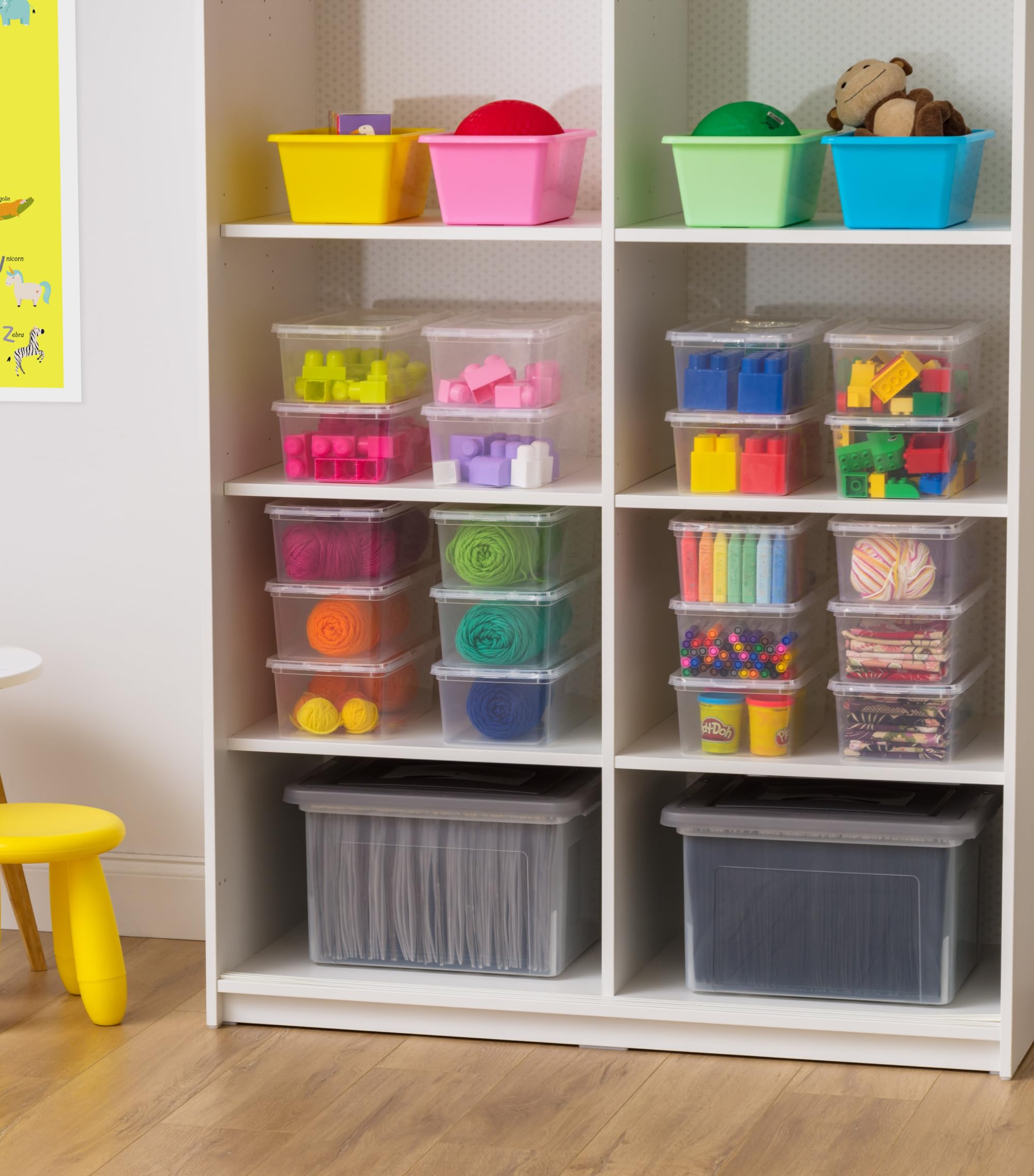 IRIS USA 20-Pack Storage Bins with Lids, 6 Quart, Shoe Boxes Clear Stackable Containers Organize Shoes Closet Shelves, Classroom Organization Teacher Tools, Game Storage - BPA-Free Plastic