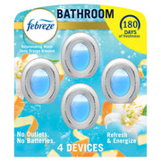 Febreze Bathroom Air Freshener, Odor-Fighting, Plug In Alternative, Air Fresheners for Home and Bathroom and Kitchen, Closet Air Fresheners, Refresh & Energize Scent, 4 Count