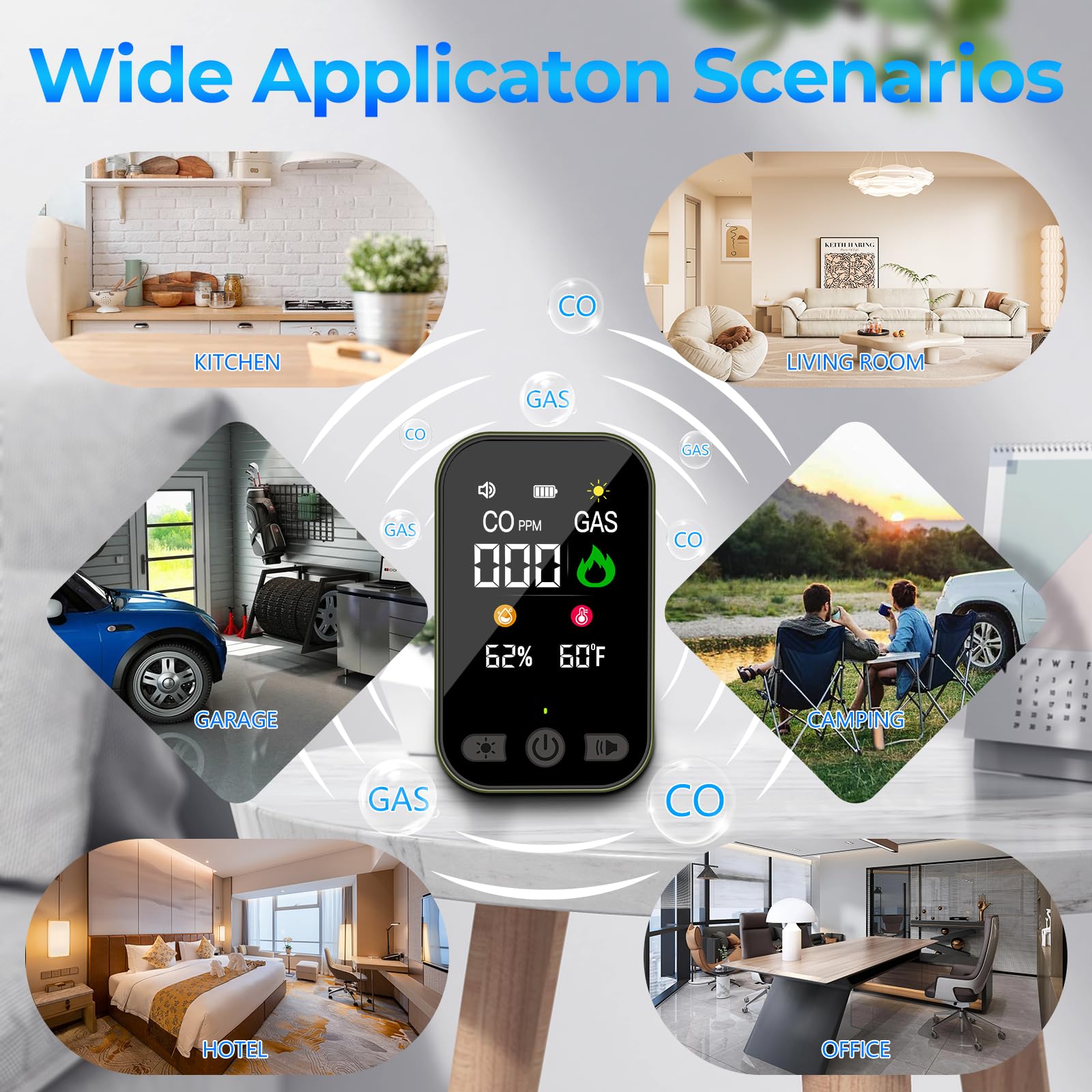 CSCL Natural Gas Detector & Carbon Monoxide Detectors, 4-IN-1 Portable Carbon Monoxide Detector Plug in & Battery Backup with Temperature Humidity, CO Detector & Gas Leak Detector for Travel, Home, RV