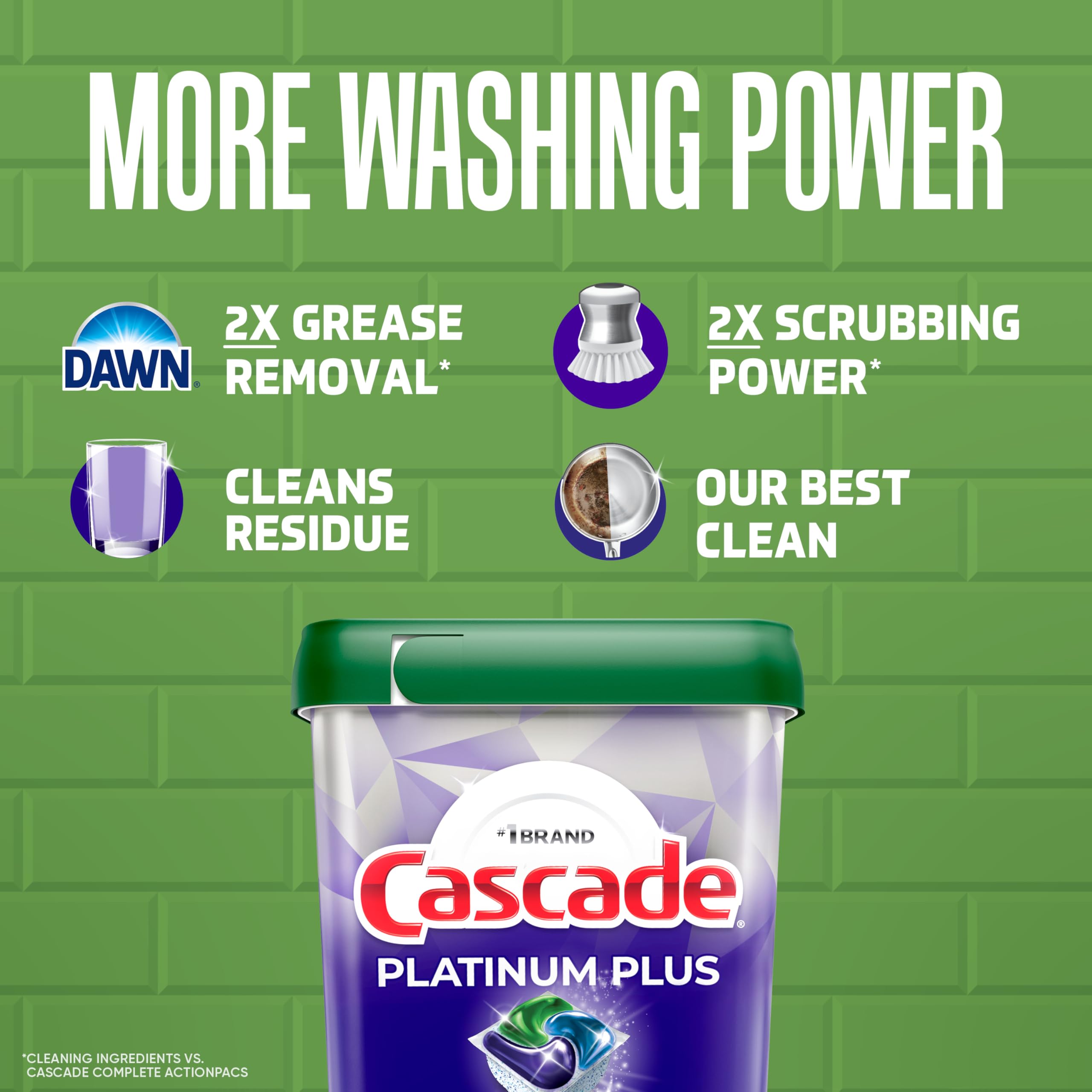 Cascade Platinum Plus Dishwasher Pods, Dishwasher Detergent, Dish Detergent Soap, Lemon, 57 Count