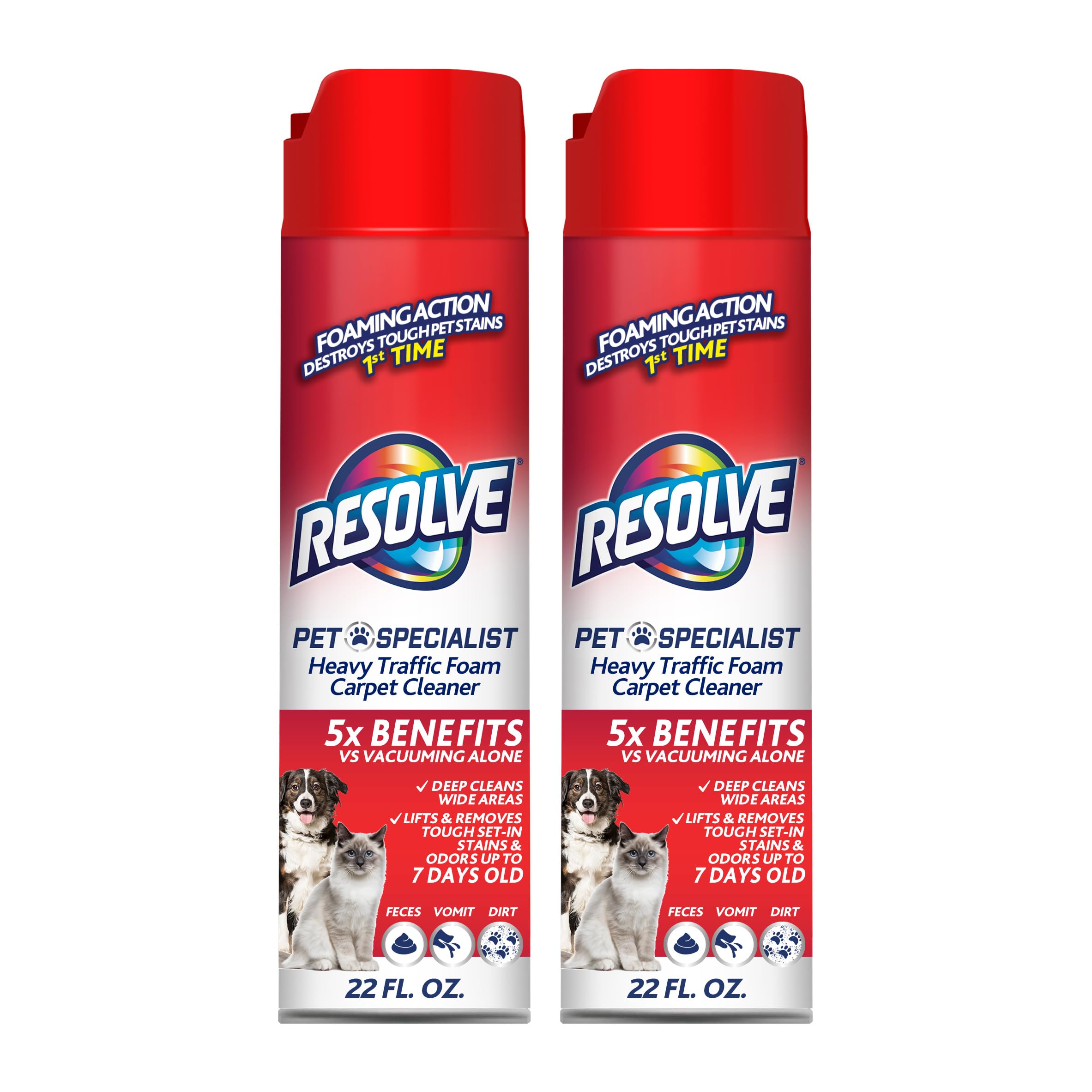 Resolve Pet Specialist Heavy Traffic Foam, Carpet Cleaner, Pet Stain And Odor Remover, Carpet Cleaner Solution, 2 Pack Of 22oz
