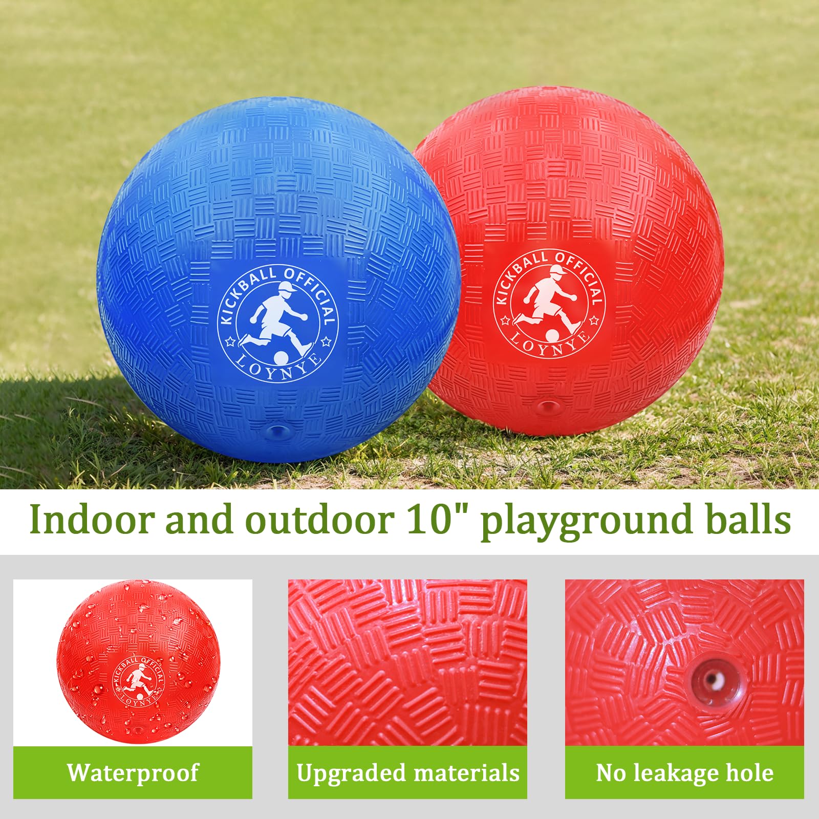 LOYNYE 10 Inch Dodgeball Balls Playground Ball Kickball, Dodge Balls for Kids, Kickballs Handball for Indoor Outdoor Games Four Square Balls, Includes Pump