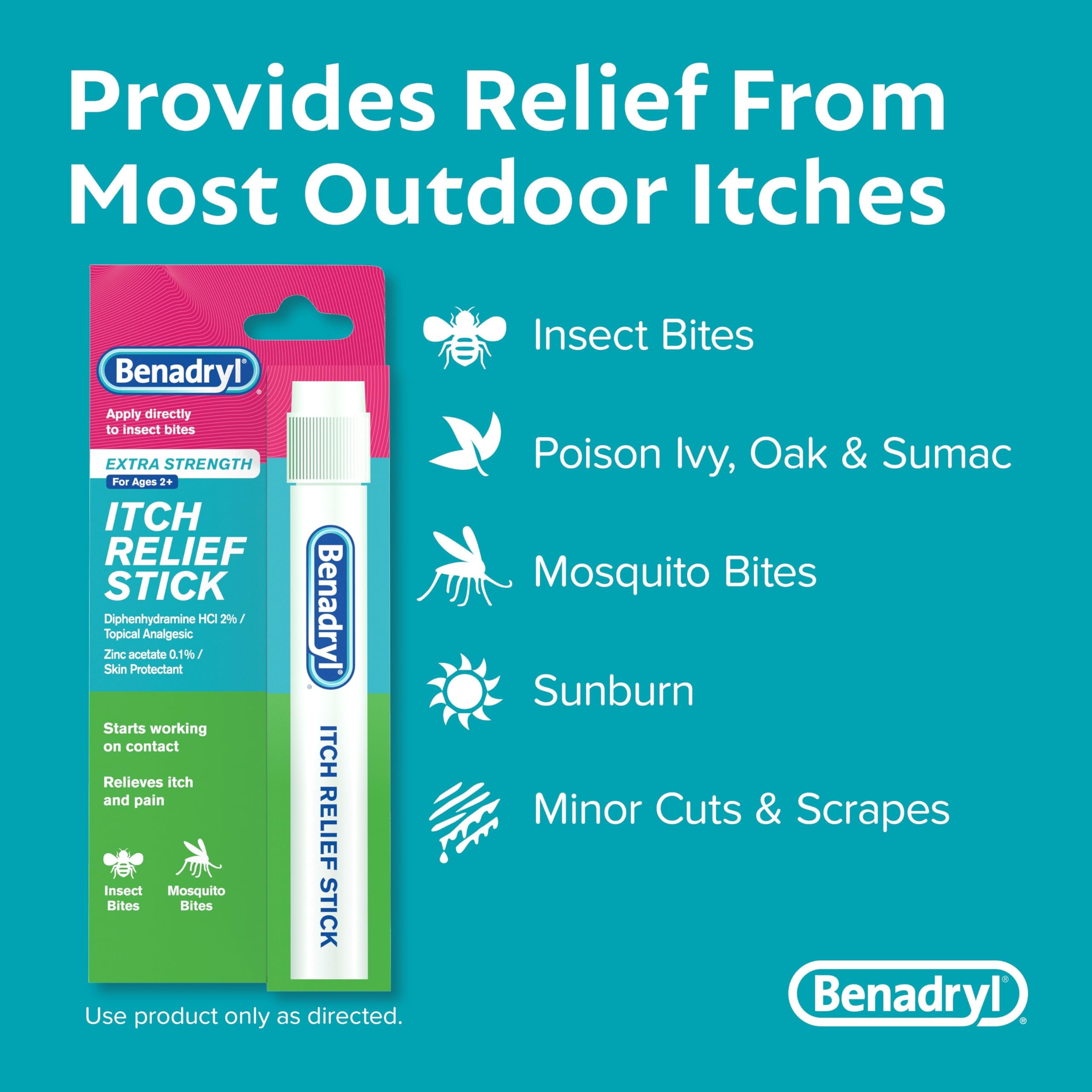 Benadryl Extra Strength Anti-Itch Relief Stick, Bug Bite Itch Relief, Diphenhydramine HCl Topical Analgesic & Zinc Acetate Skin Protectant, Great for Camping Essentials, 0.47 fl oz