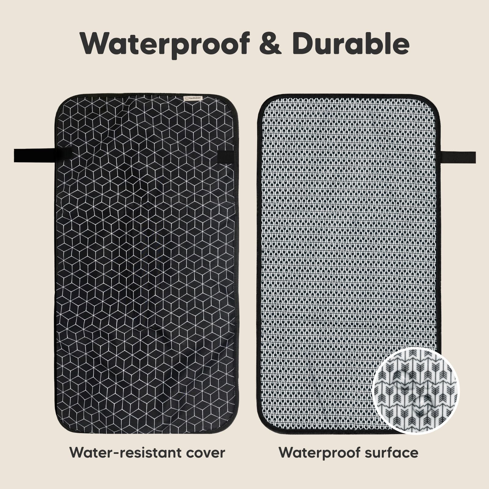 KeaBabies Portable Diaper Changing Pad, Easy Wipe Clean - Foldable Waterproof Baby Changing Mat for Diaper Bag, Compact, Lightweight, 25x13 Newborn, Infant, Baby Changer Travel Essential (Black Geo)