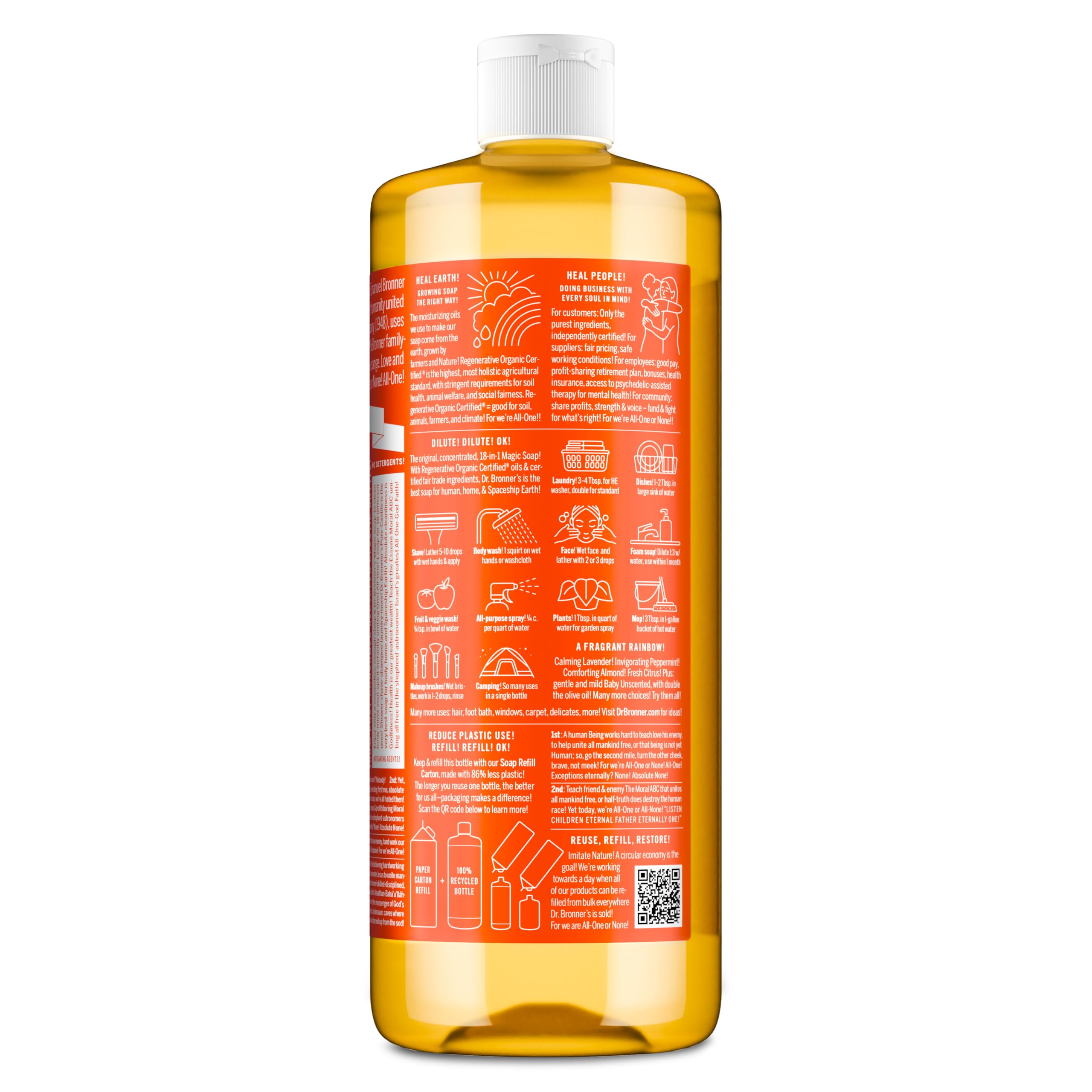 Dr. Bronner's Pure-Castile Magic Soap Liquid (Tea Tree, 32 ounce, 2-Pack) - Made with Regenerative Organic Certified Oils, 18-in-1 Uses: Body, Hair, Laundry & Dishes, Concentrated, Vegan, Non-GMO
