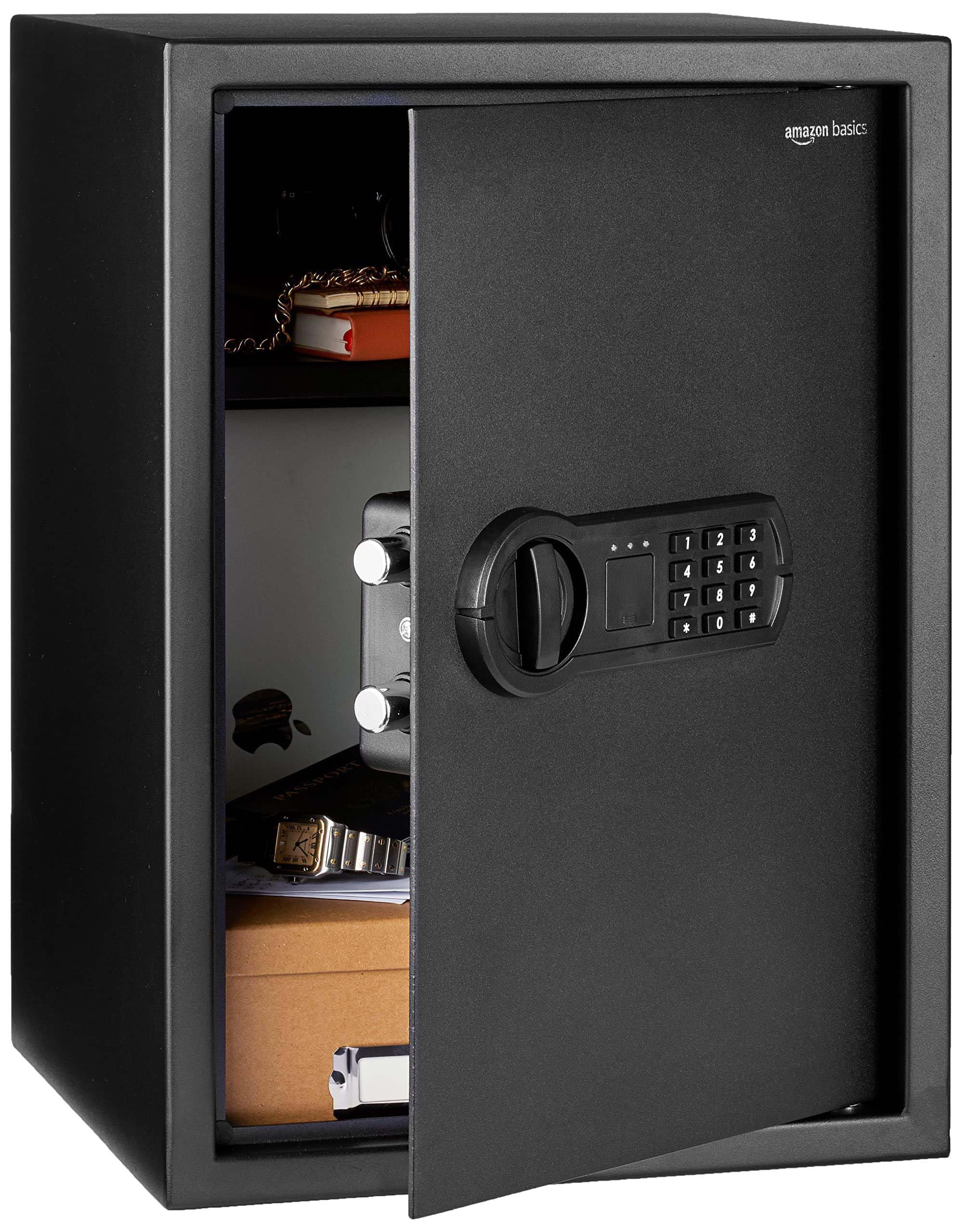 Basics Steel Home Security Electronic Safe with Programmable Keypad Lock for Documents, Jewelry, Valuables, 1.8 Cubic Feet, Black, 13.8"W x 13"D x 19.7"H