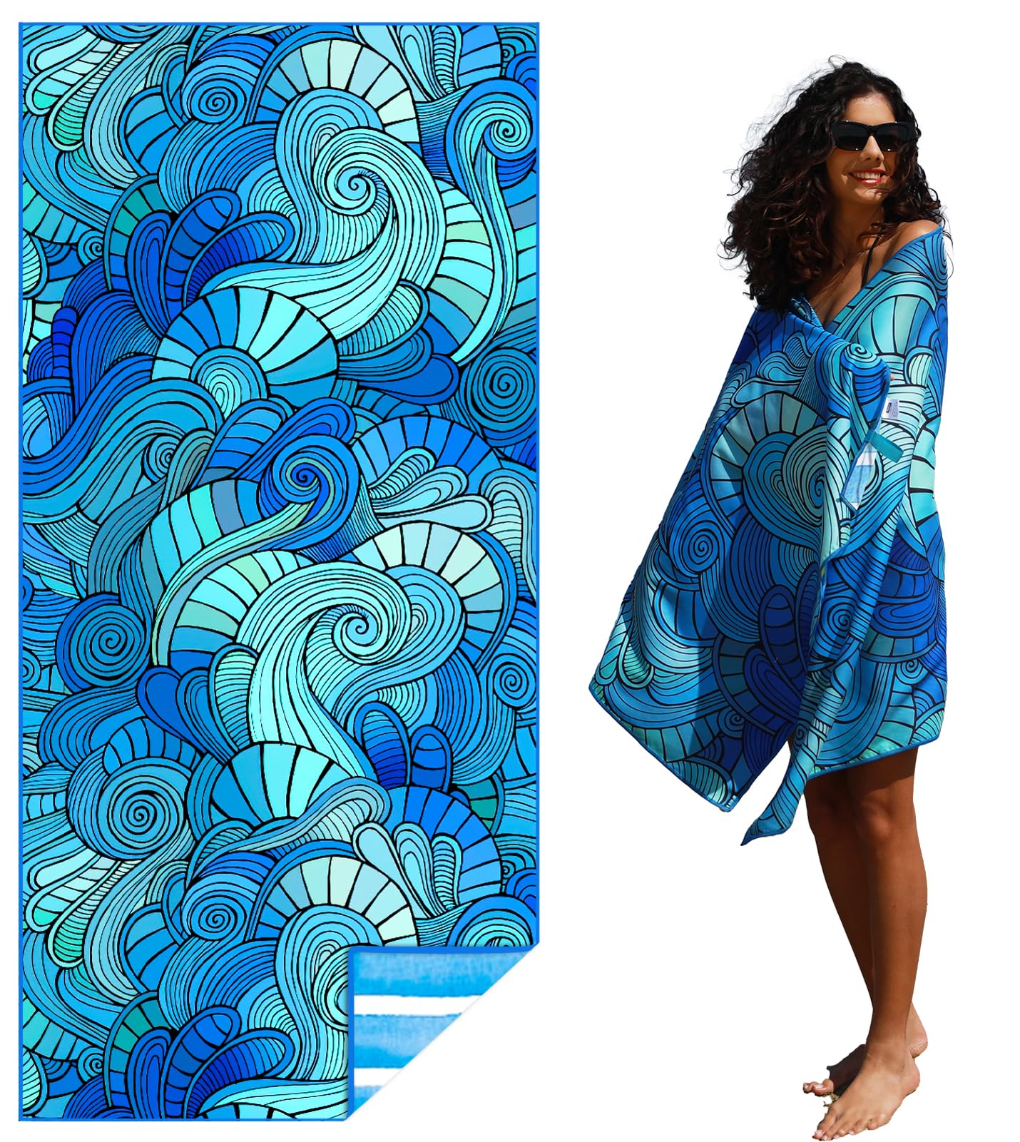 Microfiber Thin Lightweight Flat Beach Towel Sand Free Quick Dry Absorbent Compact Towels for Swimming Pool Camping Beach Accessories Large Easy Pack Travel Things for Vacation Essentials Adult Gift