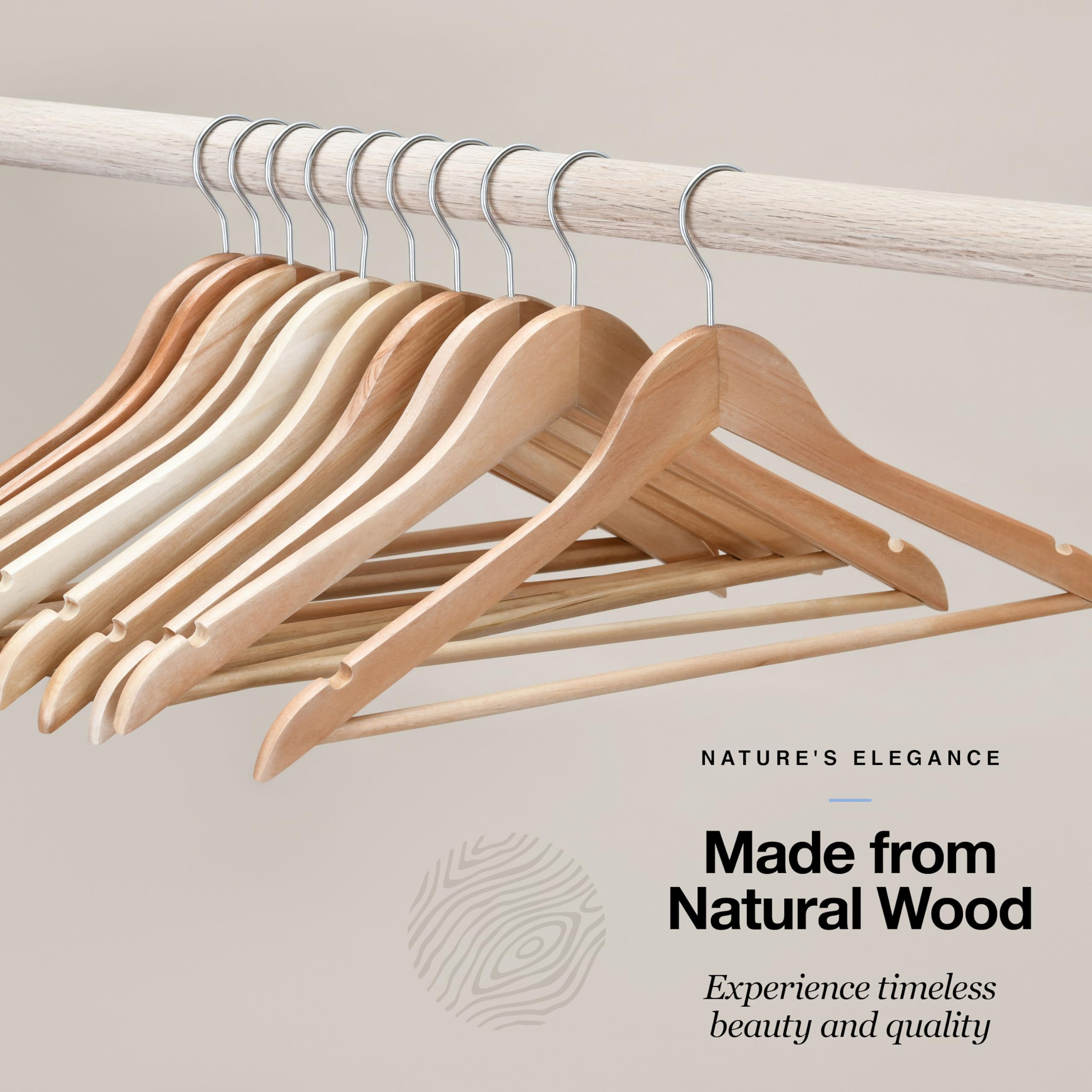 Premium Wooden Hangers 20 Pack - Durable Non Slip Coat Hangers Heavy Duty- Natural Solid Wood Hangers - Clothes Hangers with Chrome Swivel Hooks - Great for Jacket, Dress, Suit Hangers, Home-It