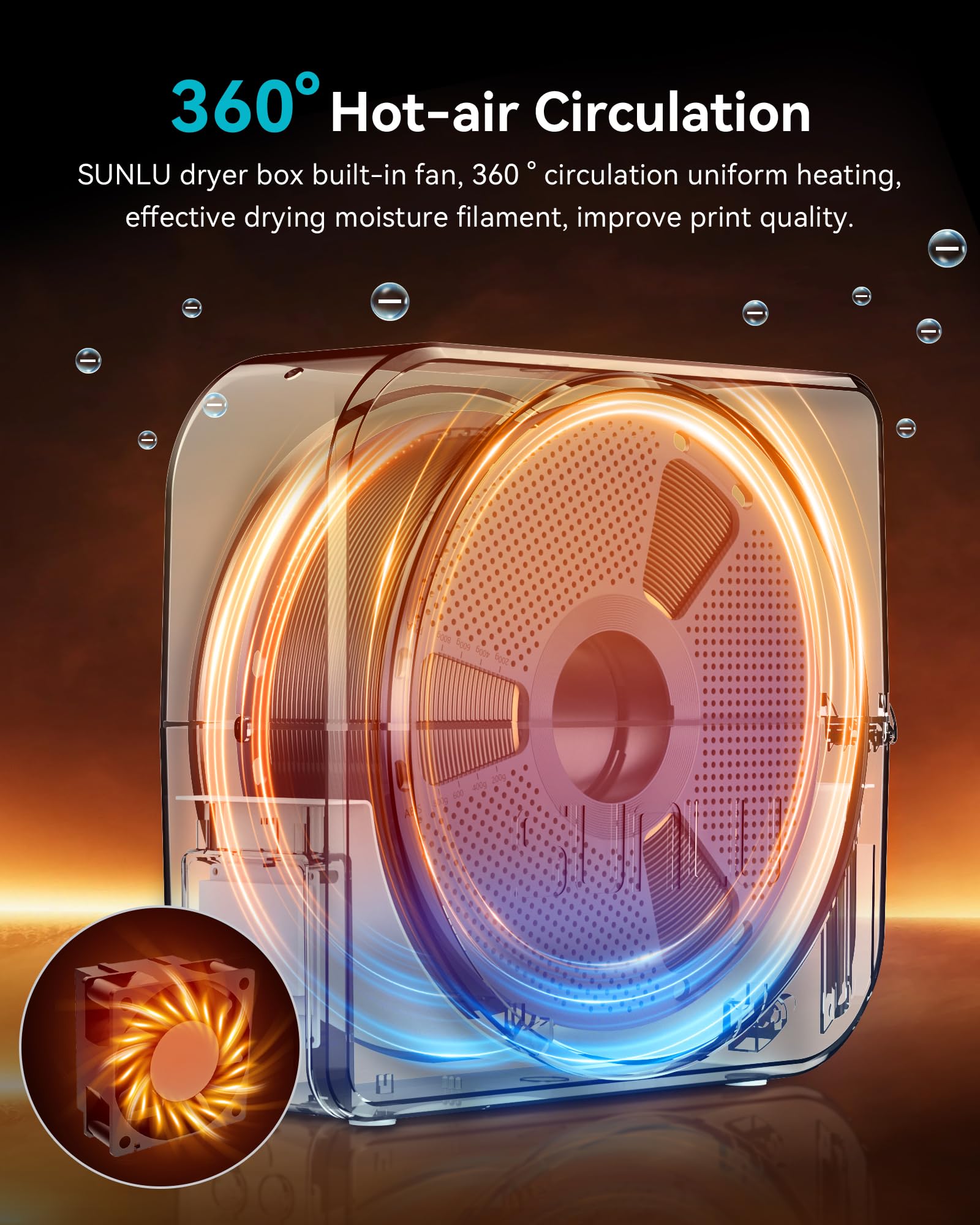 SUNLU Filament Dryer Box for 3D Printer Filament, S1 Plus Filament Dehydrator with Fan Design, Filament Storage can Keep 1.75 2.85 3.00mm PLA PETG ABS Filament Dry During 3D Printing (Black)