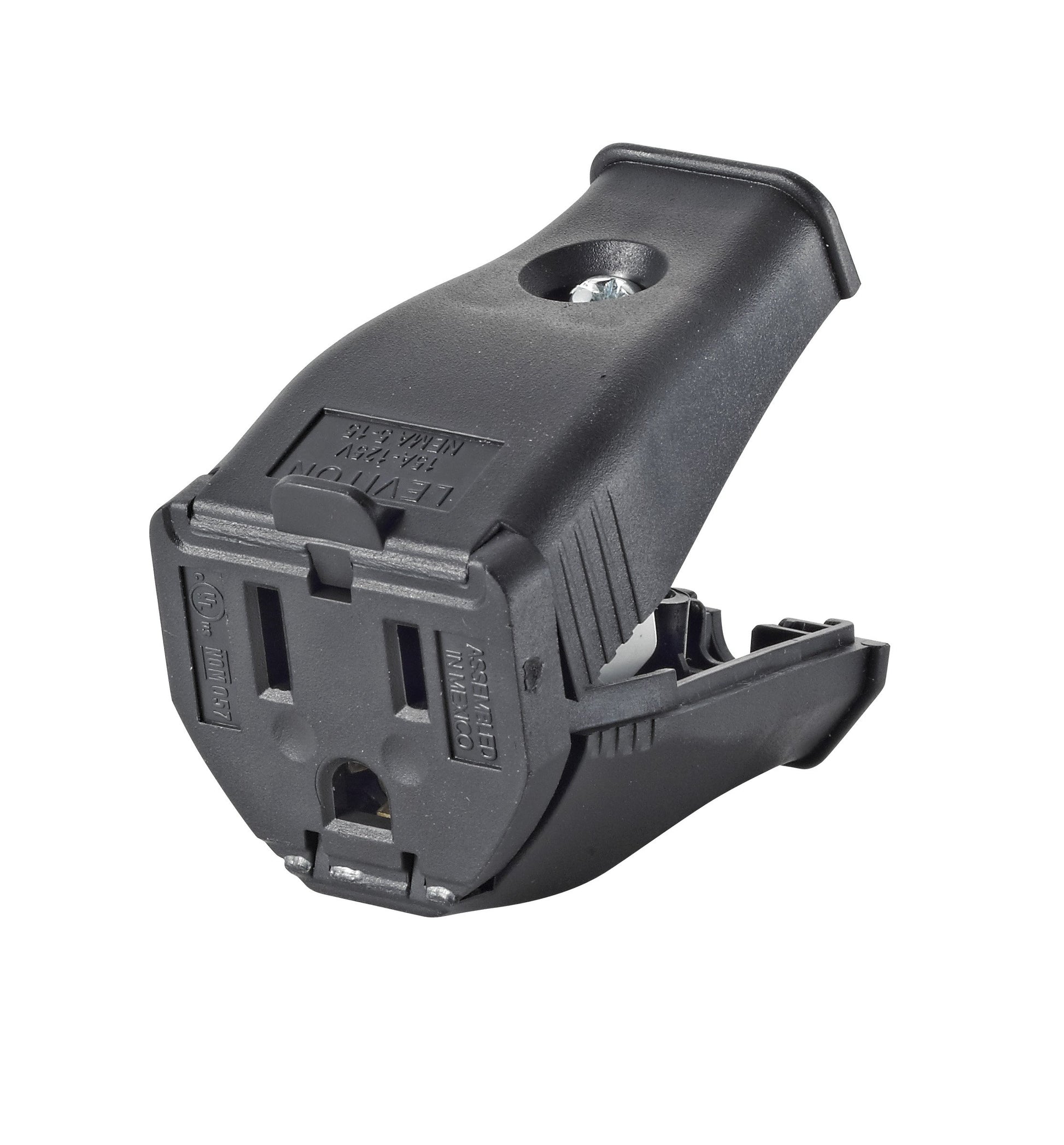 Leviton 2-Pole 3-Wire Grounding Cord Outlet, 3W102-E, Black