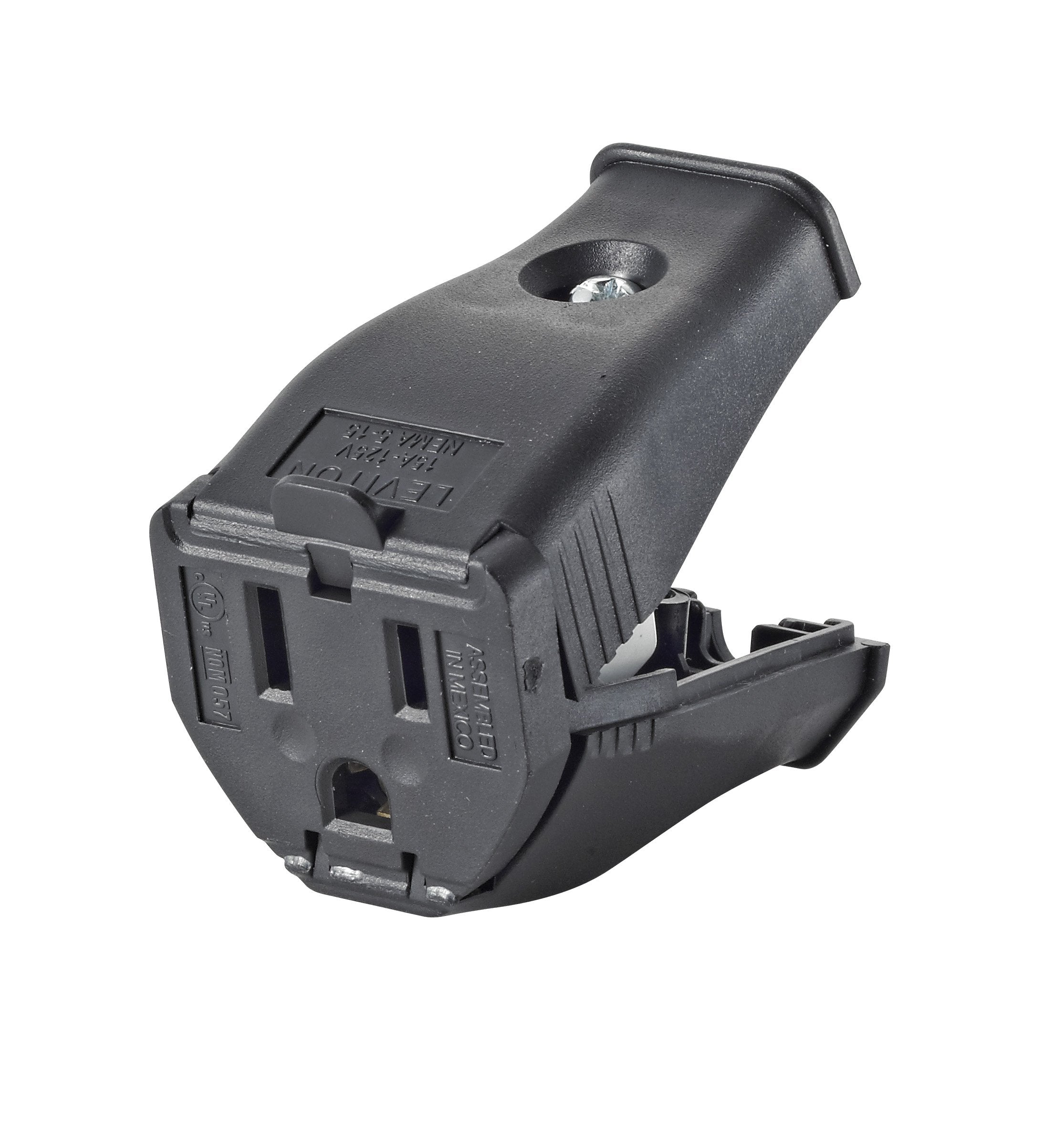 Leviton 2-Pole 3-Wire Grounding Cord Outlet, 3W102-E, Black