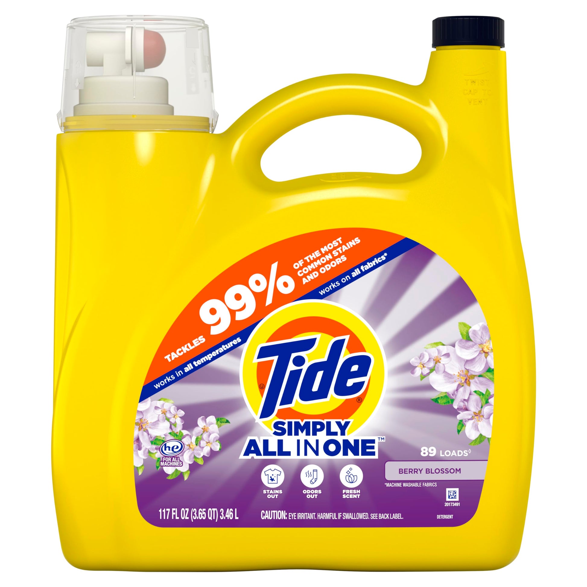 Tide Simply Clean & Fresh Liquid Laundry Detergent, Berry Blossom Scent, 89 loads, 117 fl oz (Packaging May vary)