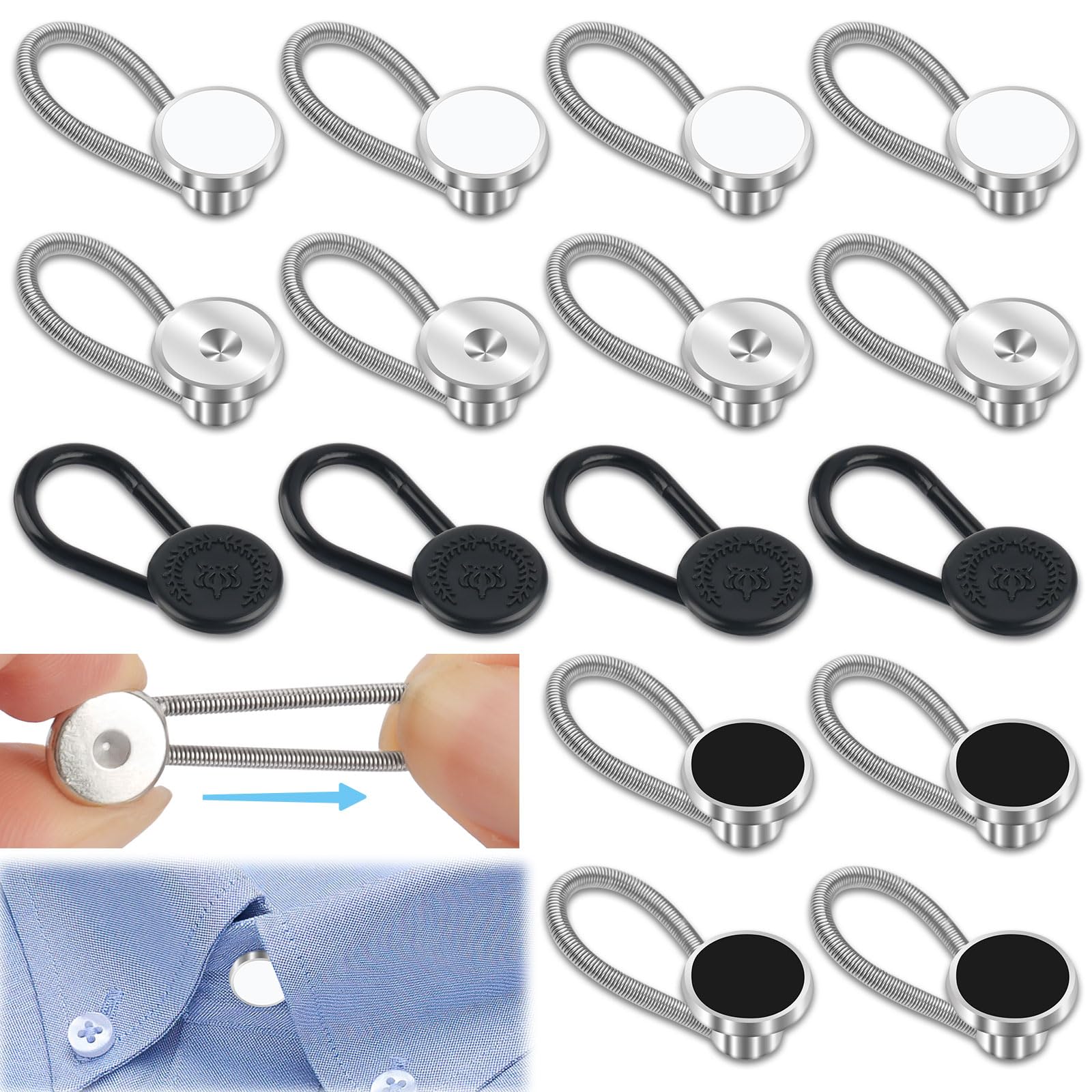 PEASUG 16 Pcs Collar Extenders for Mens Shirts, Elastic Button Extender for Dress Shirts, Tie, Neck Extenders for 1/2 Size Expansion of Men Dress Shirts, Suit