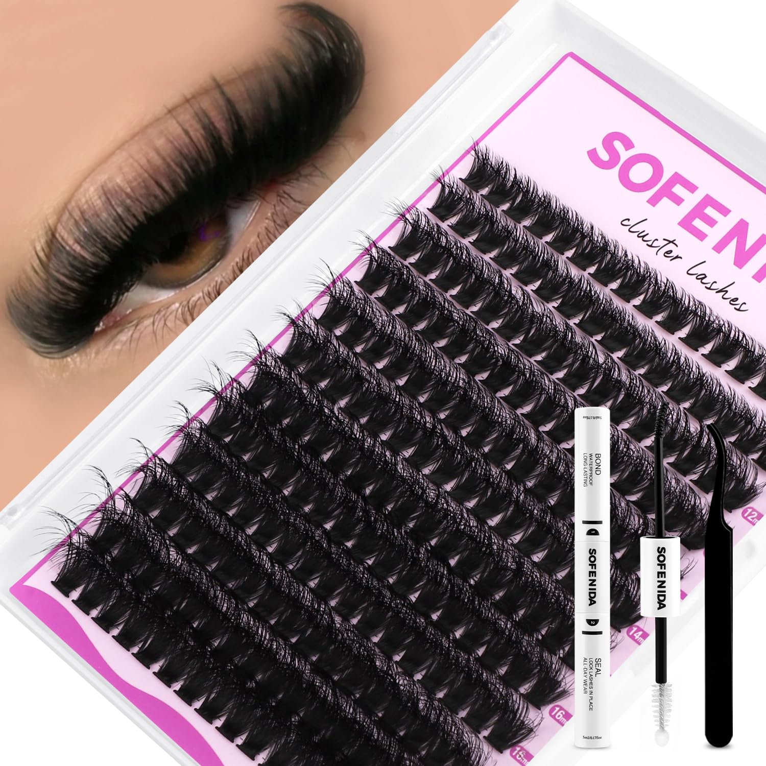 SOFENIDA Lash Clusters Kit 80D Lash Clusters Kit 10-18mm Volume Eyelash Clusters D Curl Cluster Eyelash Extensions 3D Wispy Lashes Clusters DIY Lash Extension Kit(80D-10-18MIX Thick Kit)