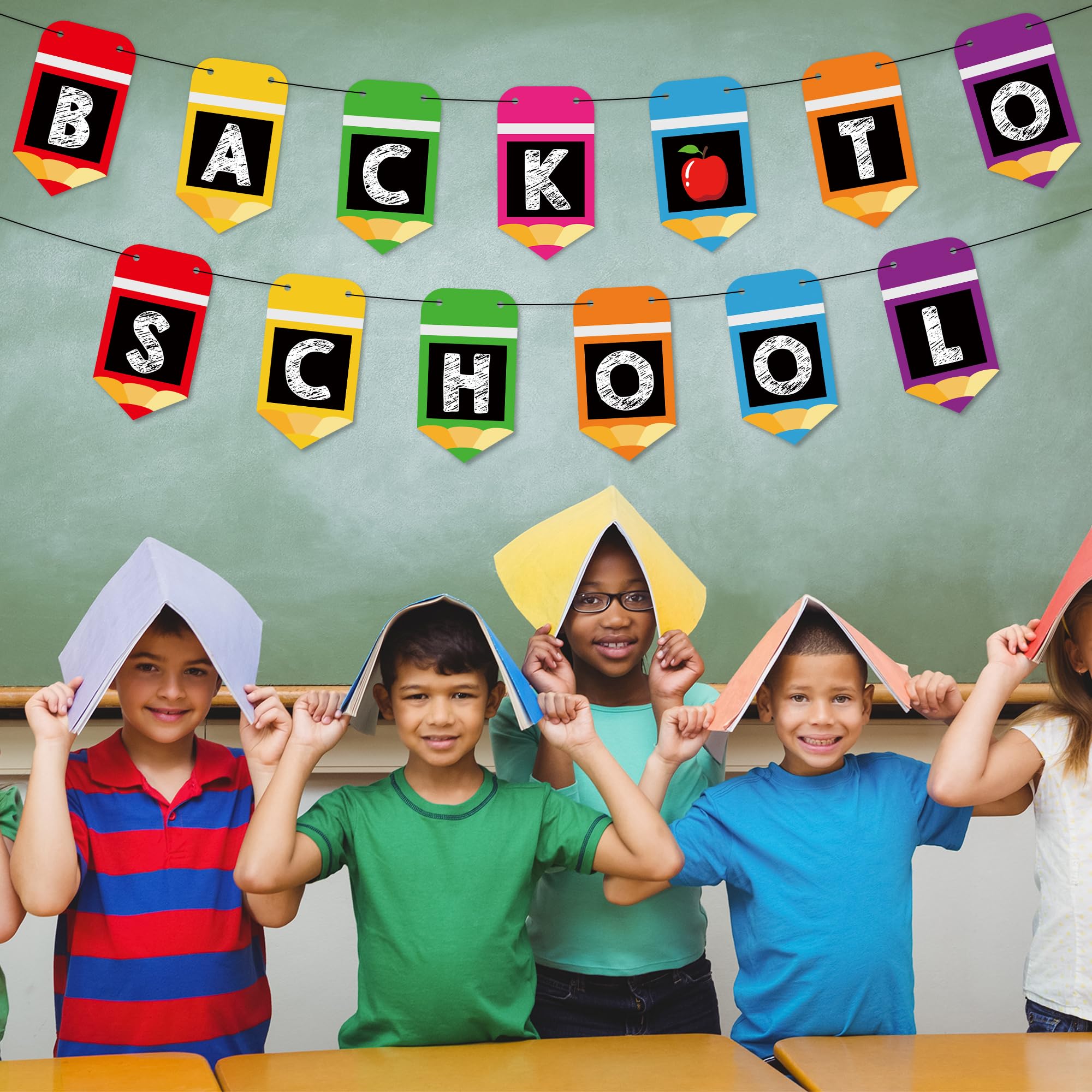 Back to School Decorations, Welcome Back to School Banner with Hanging Ornaments, First Day of School Supplies First Day of School Pencil Banner, Kindergarten Preschool Classroom Home Party Decor