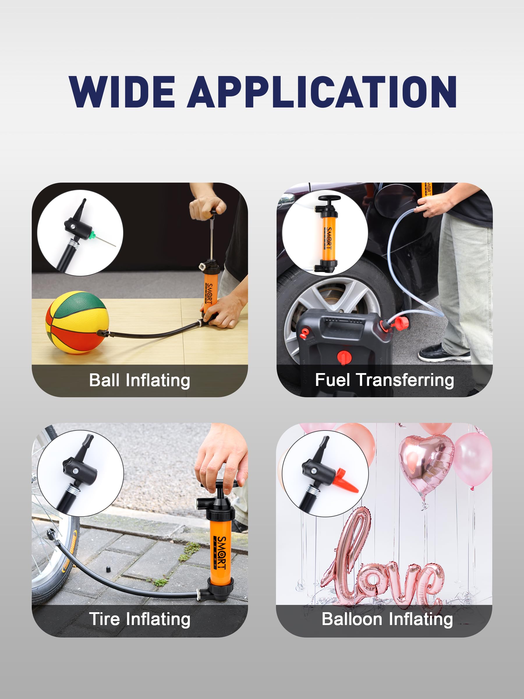 SMART JERRY - Siphon Pump for Gasoline, Fluid Transfer Pump Automotive, RV Antifreeze Pump Kit, Oil Transfer Pump, Hand Pump Siphon, Manual Fuel Transfer Pump, Transmission Fluid Pump, Lawn Mower Pump