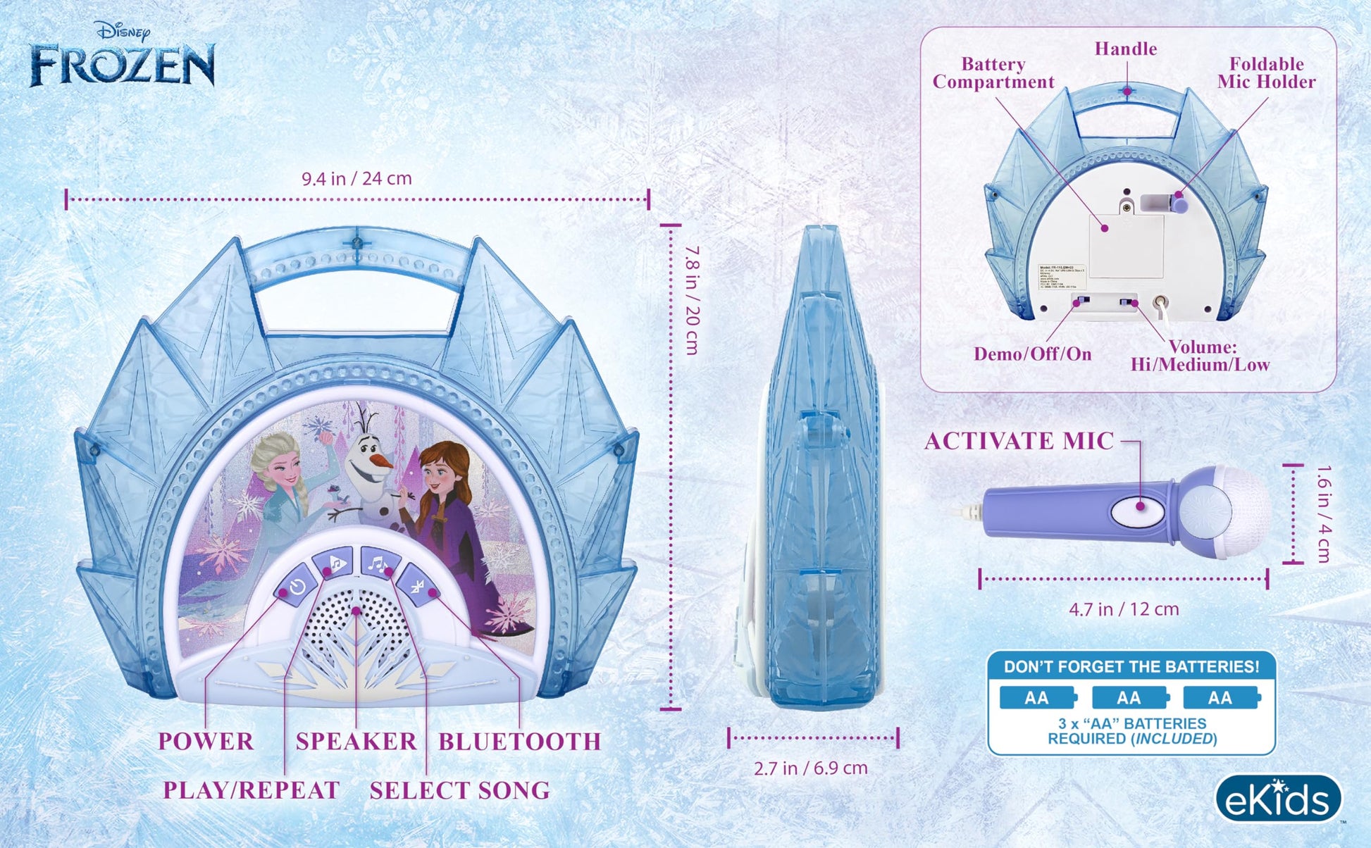 eKids Disney Frozen Karaoke Microphone with Bluetooth Speaker for Fans of Disney Toys, Kids Karaoke Machine with Built in Music