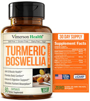 Turmeric Curcumin Supplement with Boswellia Serrata, Ginger Root, Organic Turmeric Powder & Black Pepper - 95% Curcuminoids Turmeric Supplement with Boswellia Extract - 60 Gluten Free Tumeric Capsules