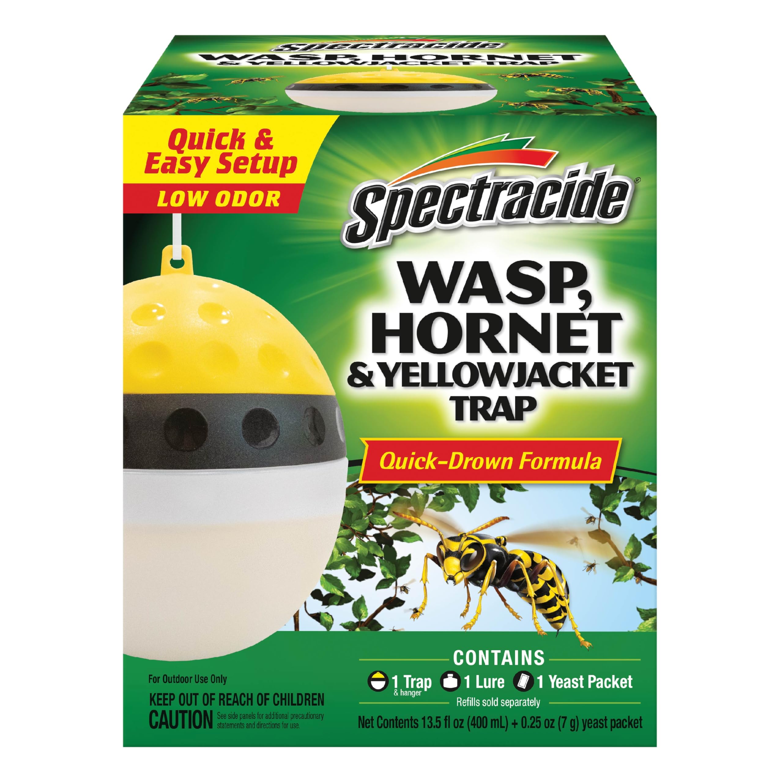 Spectracide Wespen-, Hornissen- und Gelbwesten-Falle, hängende Wespen- und Hornissen-Falle mit einer Schneller-Druck-Formel, die Insekten untertaucht und tötet, 1 Stück