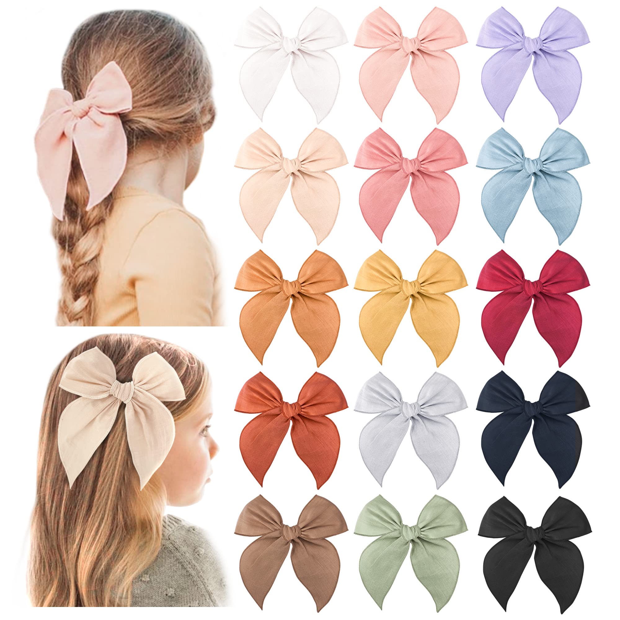 Niceye Fable Girls Hair Bows مشابك شعر تمساح من الكتان القطني للفتيات الصغيرات والأطفال، إكسسوارات شعر مصنوعة يدويًا محايدة - فيونكة 5.5 بوصة