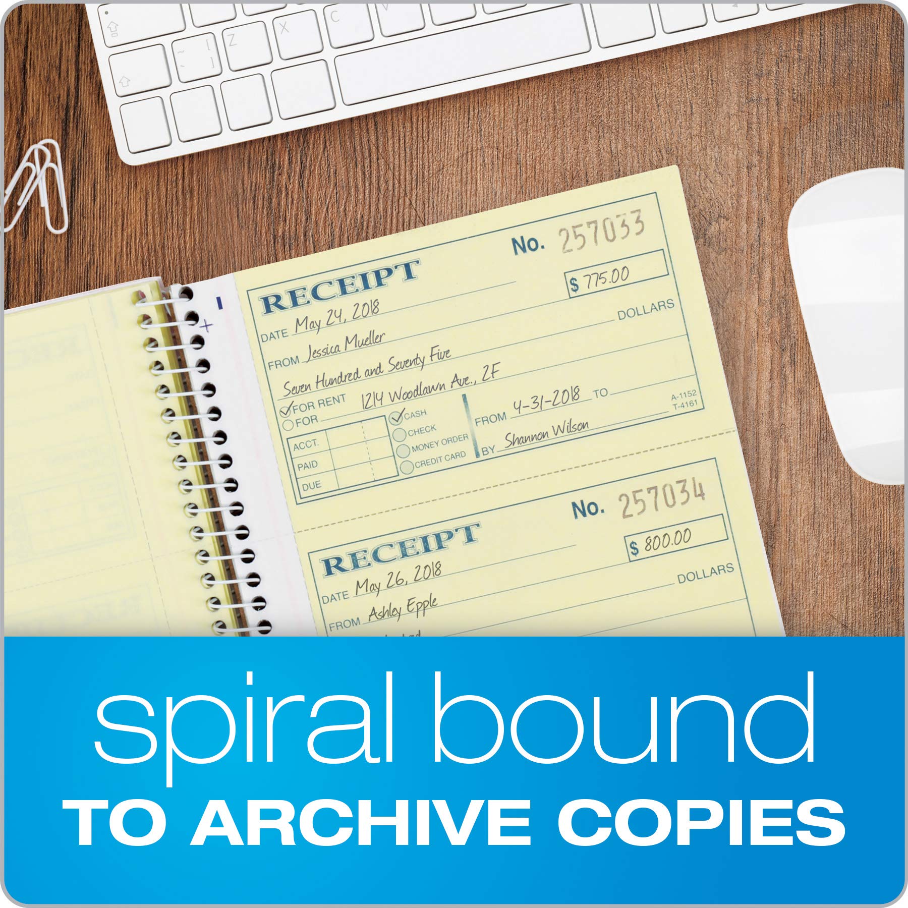 Adams Money and Rent Receipt Book, 2-Part Carbonless, 5-1/4 x 11, Spiral Bound, 200 Sets per Book, 4 Receipts per Page (SC1152)