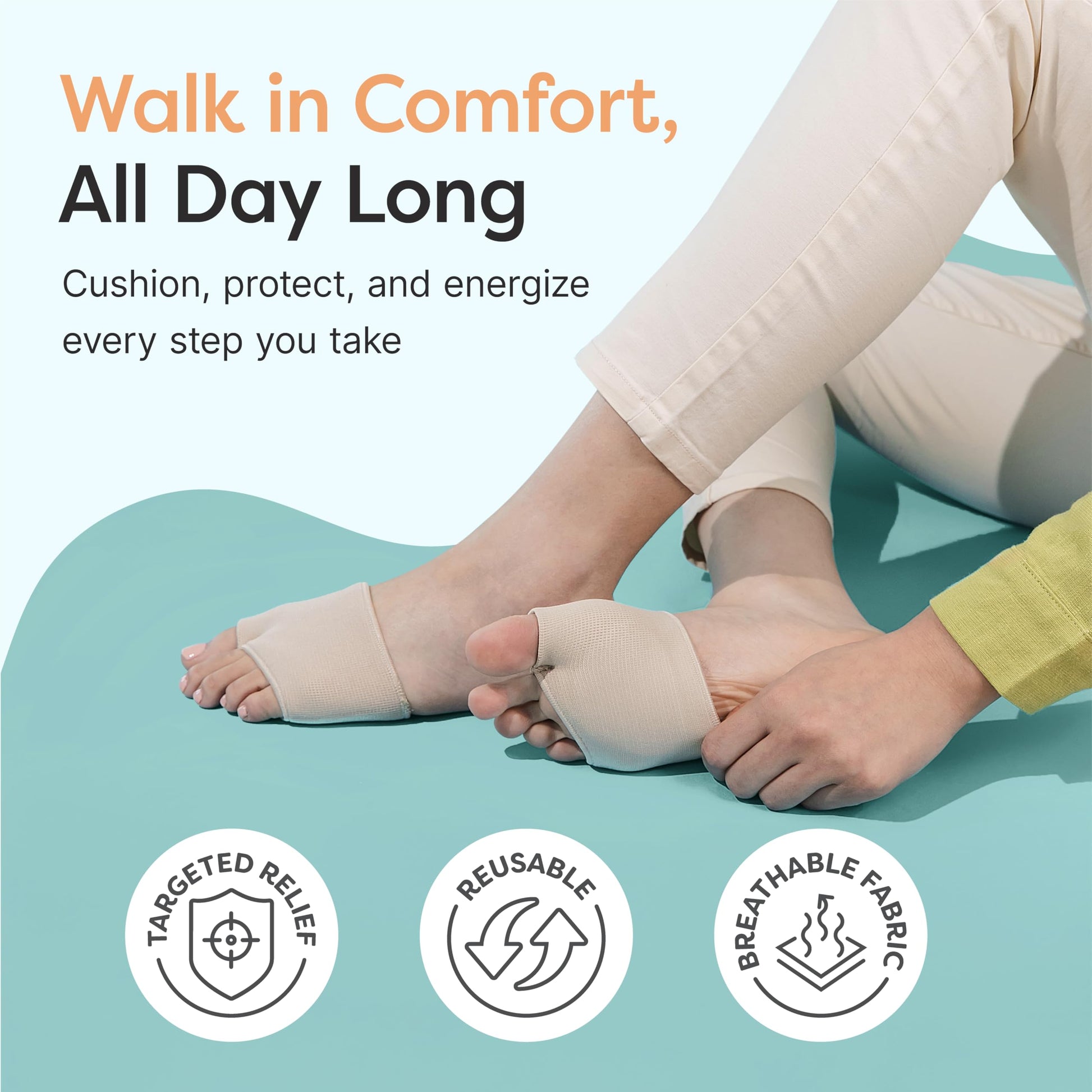 ZenToes Metatarsal Pads for Men and Women - Ball of Foot Pain Relief Cushions for Sesamoiditis, Metatarsalgia, Morton's Neuroma - 2 Pairs Fabric Sleeves with Gel Inserts (Medium, Beige)