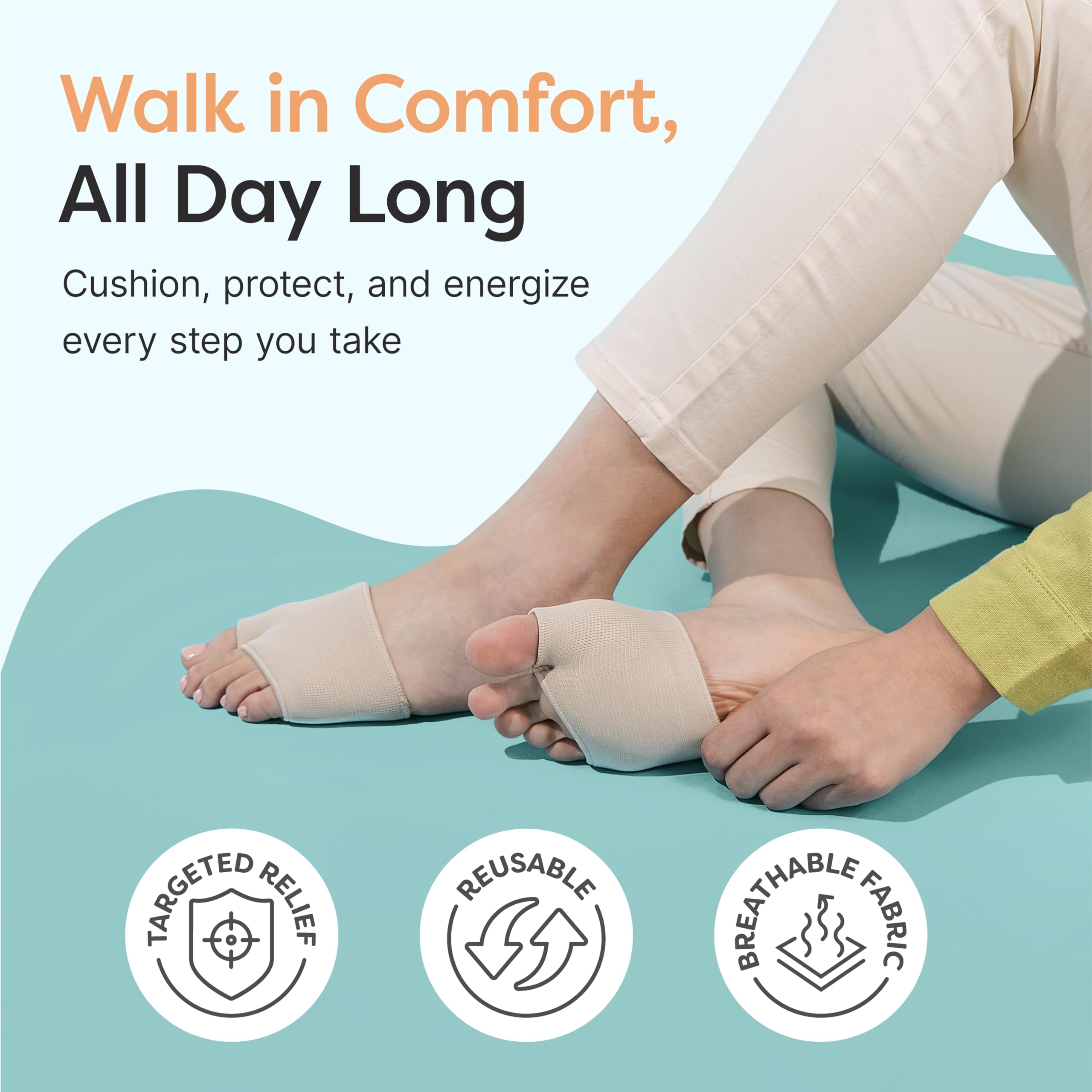 ZenToes Metatarsal Pads for Men and Women - Ball of Foot Pain Relief Cushions for Sesamoiditis, Metatarsalgia, Morton's Neuroma - 2 Pairs Fabric Sleeves with Gel Inserts (Medium, Beige)