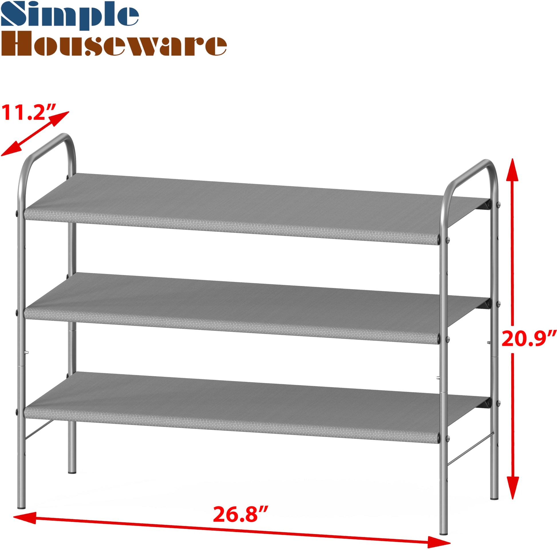 Simple Houseware 3-Tier Shoe Rack Storage Organizer, Grey – Space-Saving Shoe Shelf, Holds 9–16 Pairs, Sturdy Metal Frame, Easy Assembly – Closet, Entryway, Bedroom Shoe Storage Solution