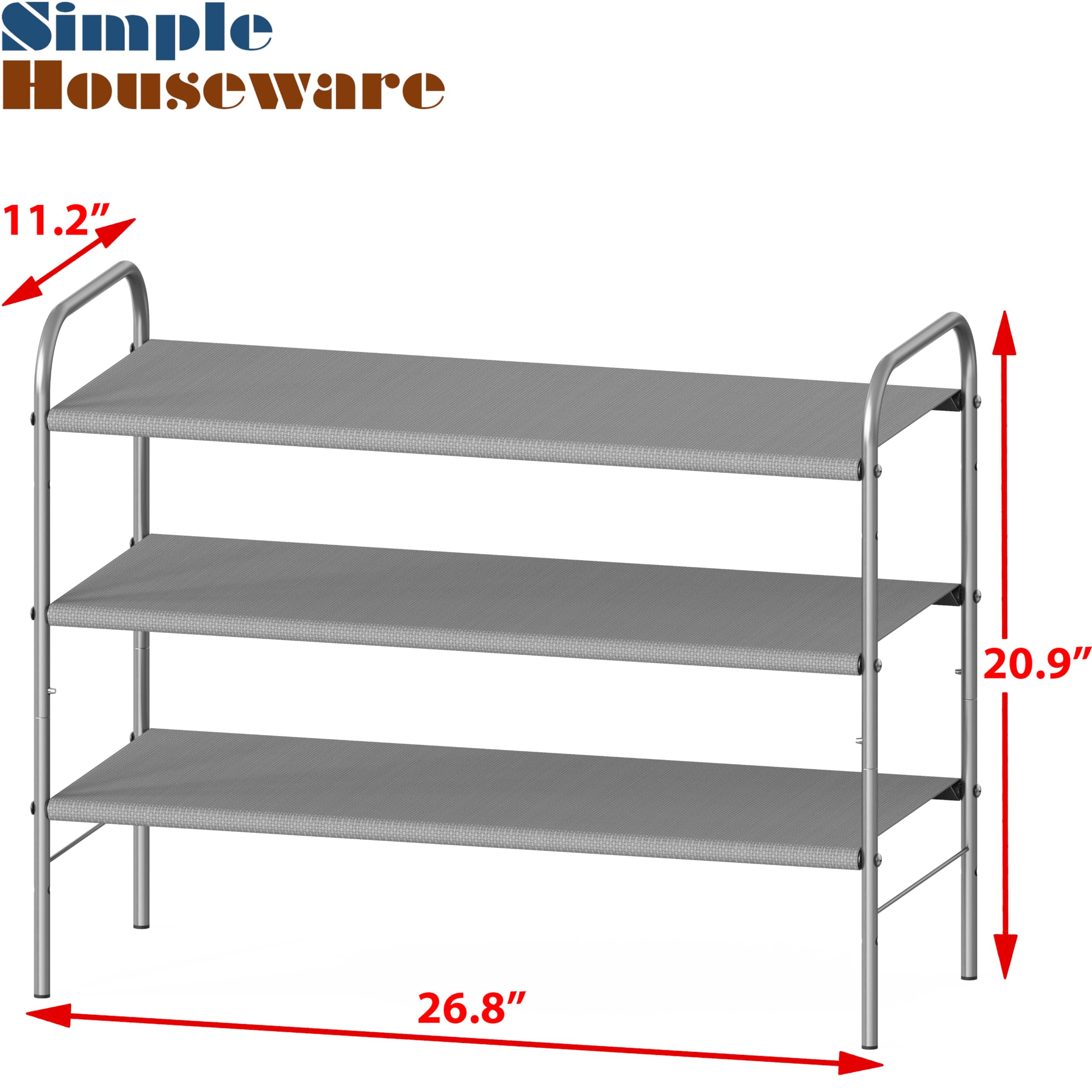 Simple Houseware 3-Tier Shoe Rack Storage Organizer, Grey – Space-Saving Shoe Shelf, Holds 9–16 Pairs, Sturdy Metal Frame, Easy Assembly – Closet, Entryway, Bedroom Shoe Storage Solution