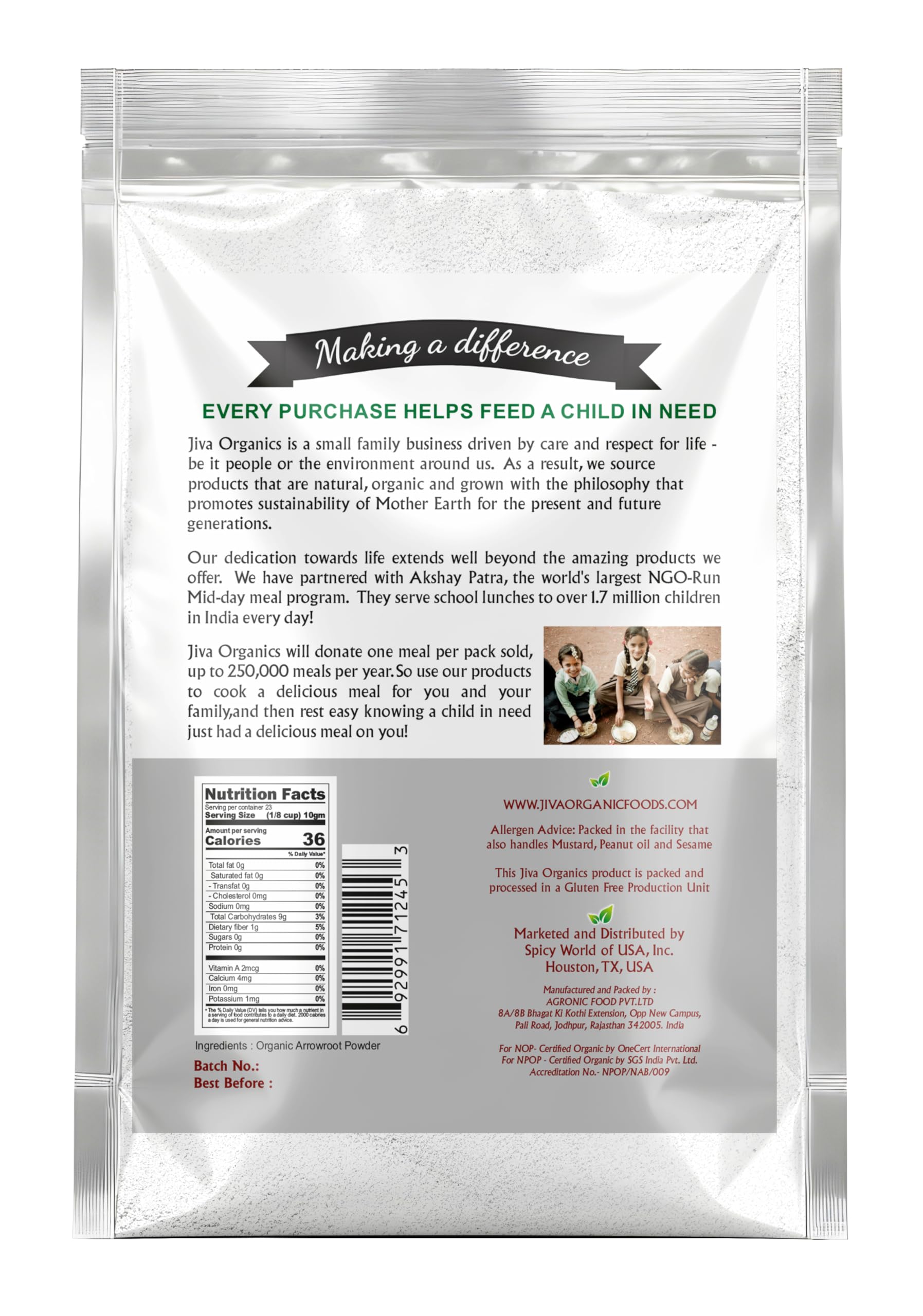 Jiva Organics Organic Arrowroot Flour (Powder) 8 Ounce Bag - Raw, Non-GMO, Gluten Free
