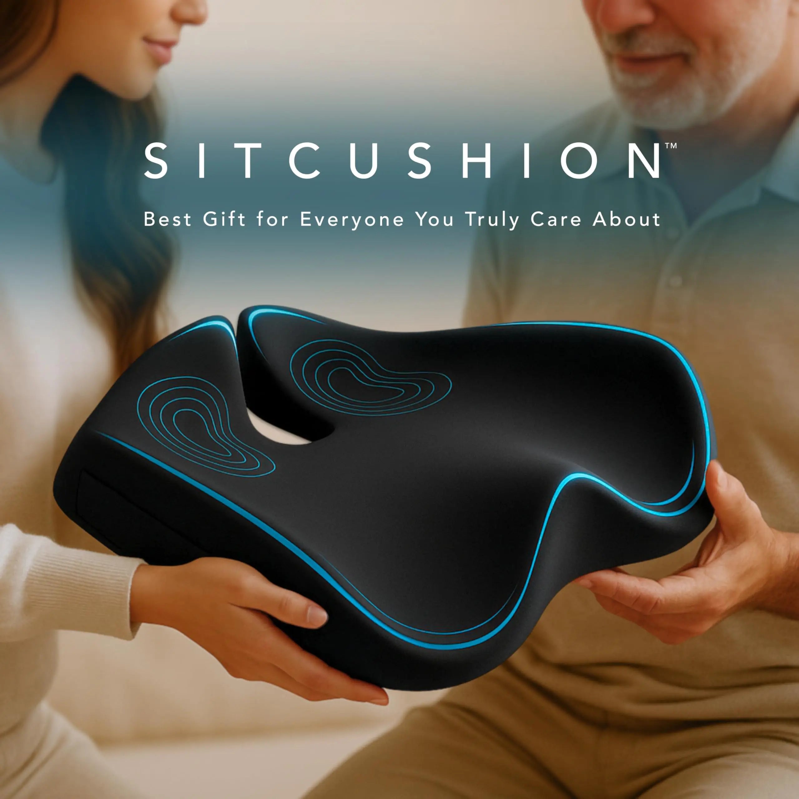 SitCushion Car Seat Cushion for Driving — Orthopedic Memory Foam Car Seat Pad for Sciatica, Tailbone, and Back Pain Relief for Long Drives. Bonus: with Extra Non-Slip/Washable Cover(Black)