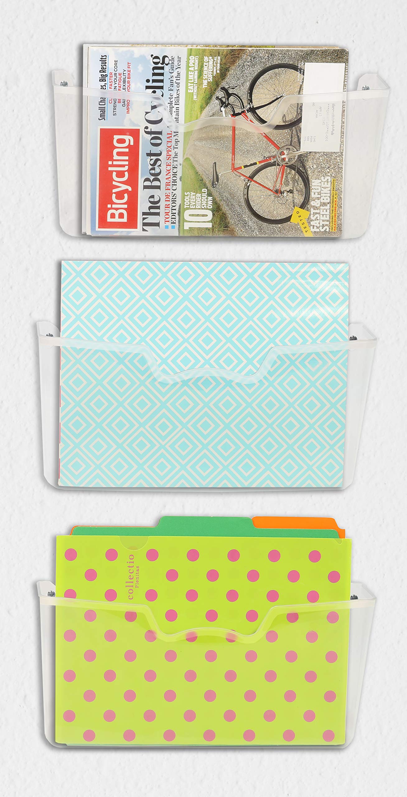 Simple Houseware Clear Single Pocket Wall Mount for Hanging File Holder, 3 Packs